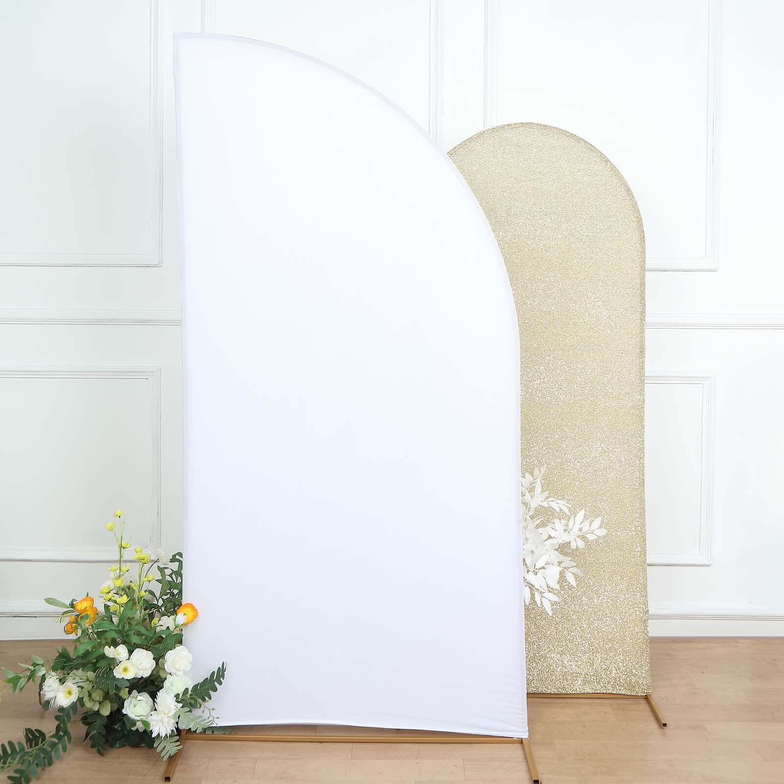 7ft Matte White Spandex Half Moon Chiara Backdrop Stand Cover, Custom Fitted Wedding Arch Cover