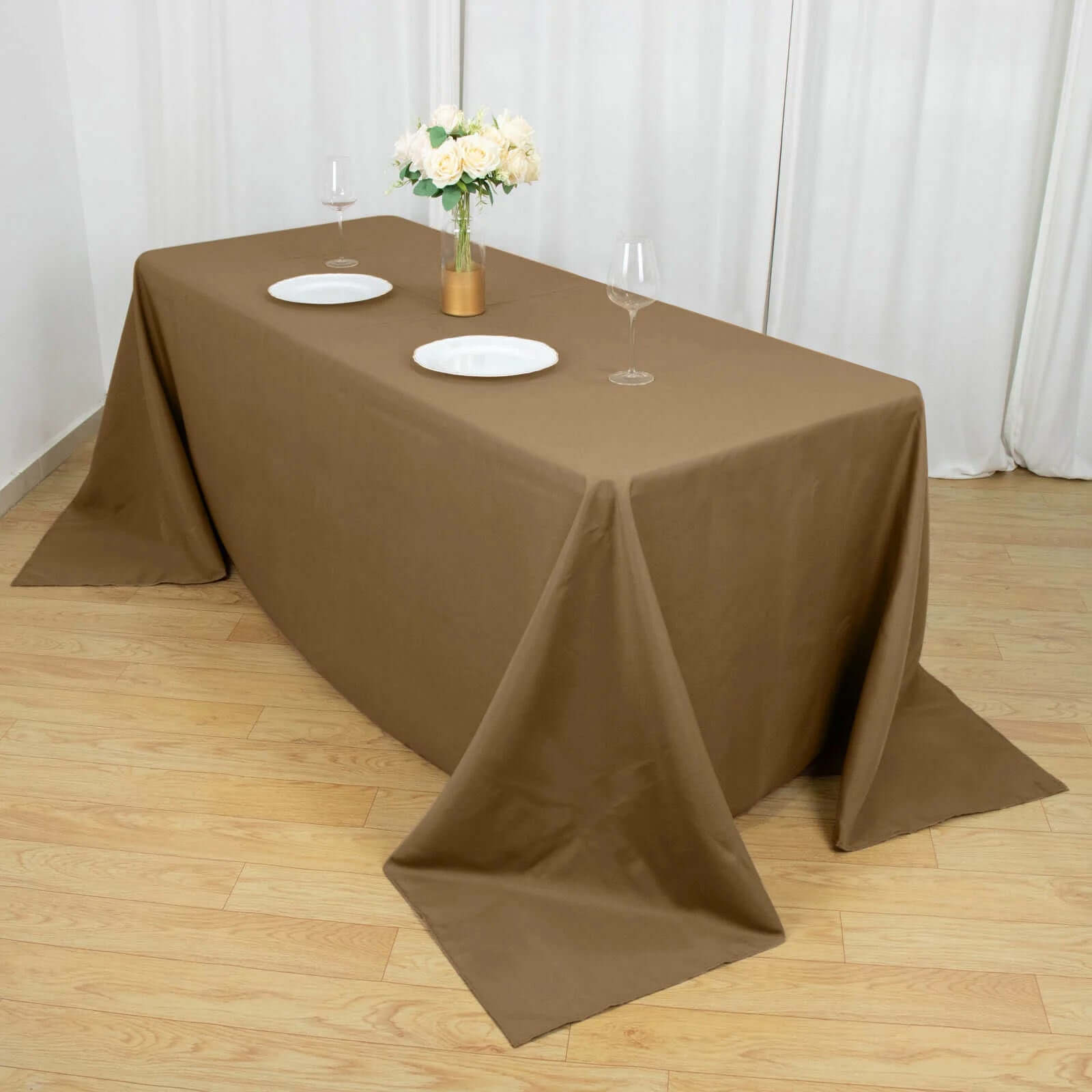 Polyester 90x132 Rectangle Tablecloth Taupe - Seamless Wrinkle-Resistant Table Cover