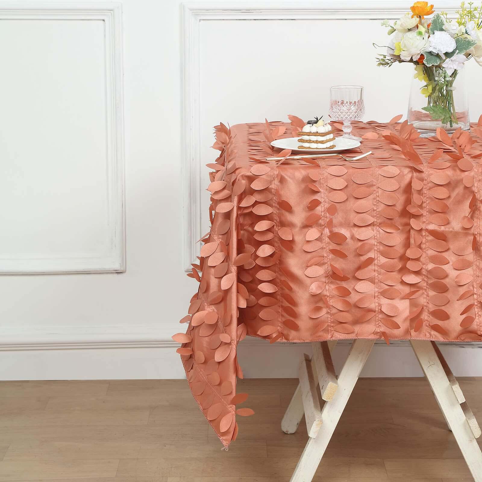 Taffeta 54x54 Table Overlay Square Tablecloth Terracotta 3D Leaf Petal Table Cover