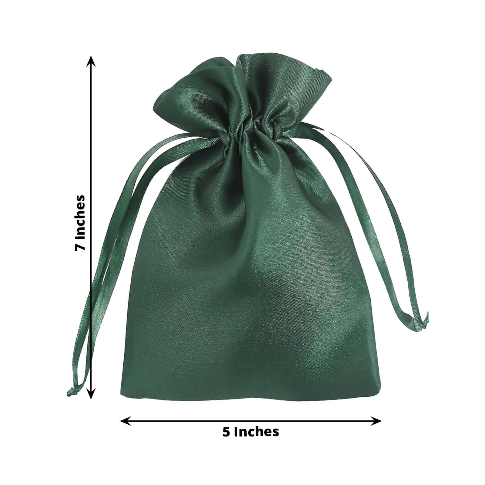 12 Pack 5x7 Hunter Emerald Green Satin Wedding Party Favor Bags, Drawstring Pouch Gift Bags