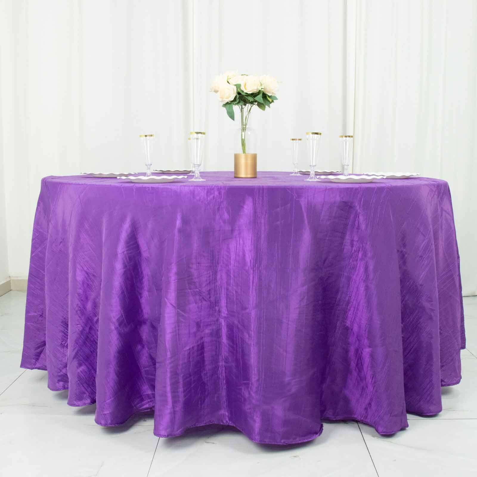 Taffeta 120 Round Tablecloth Purple - Seamless Accordion Crinkle Table Cover