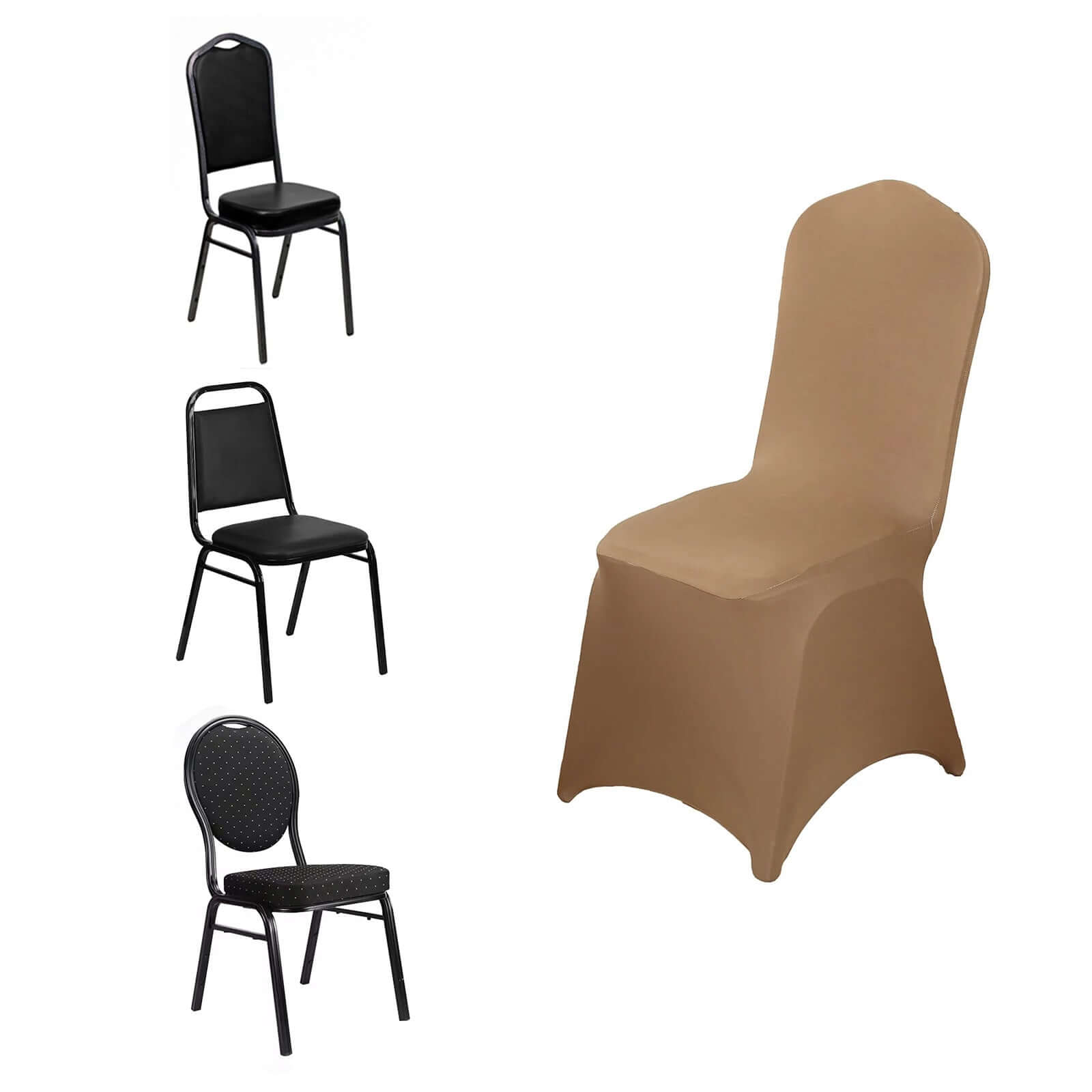 Spandex Chair Cover for Banquet Chairs Taupe - Stretch 160GSM Fabric with Slip-On Slipcover