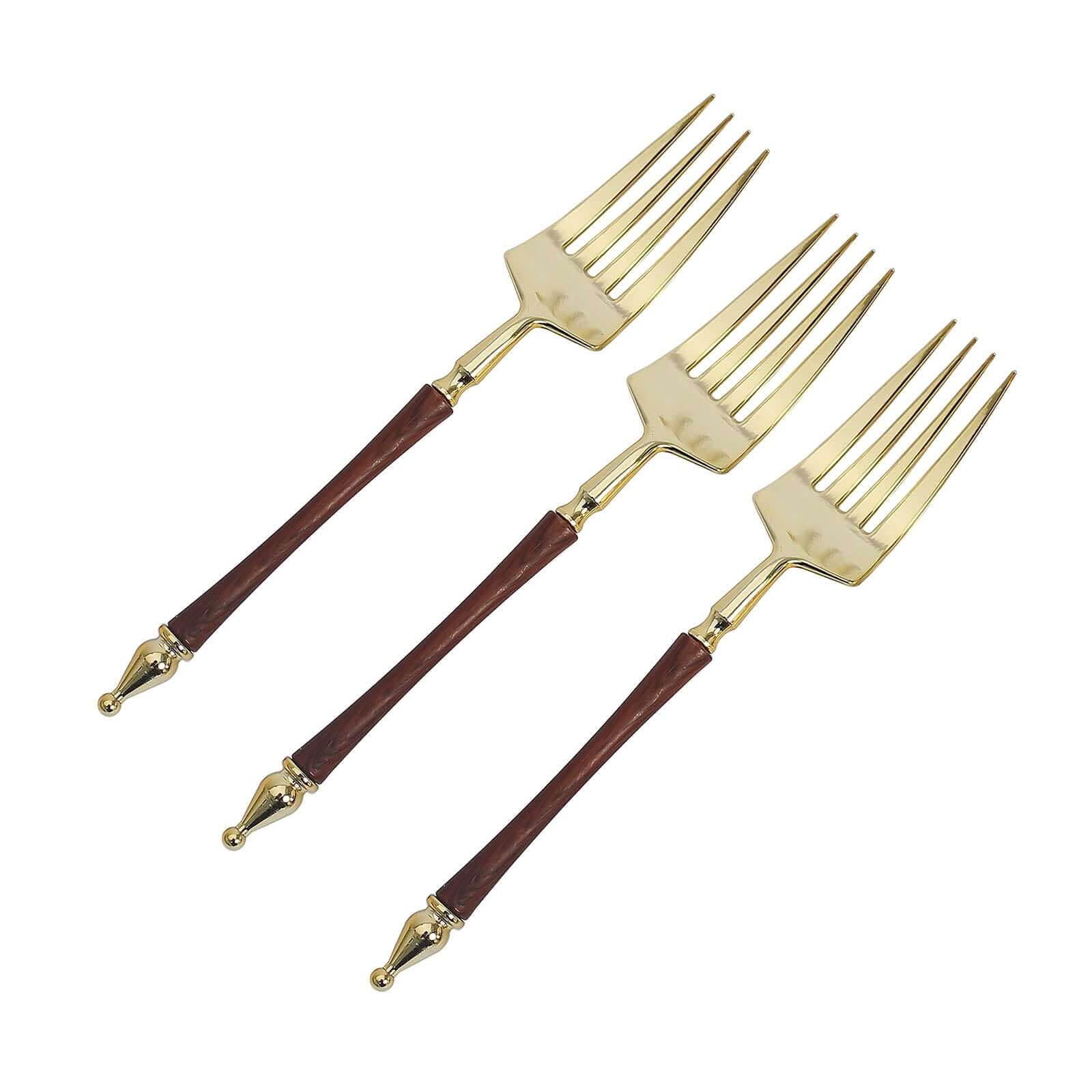 24-Pack Plastic Dessert Forks with Roman Column Handle Gold/Brown - European Style Disposable Utensils 6