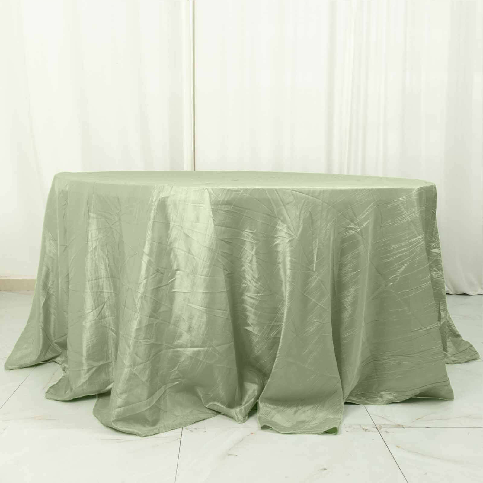 Taffeta 132 Round Tablecloth Sage Green - Seamless Accordion Crinkle Table Cover