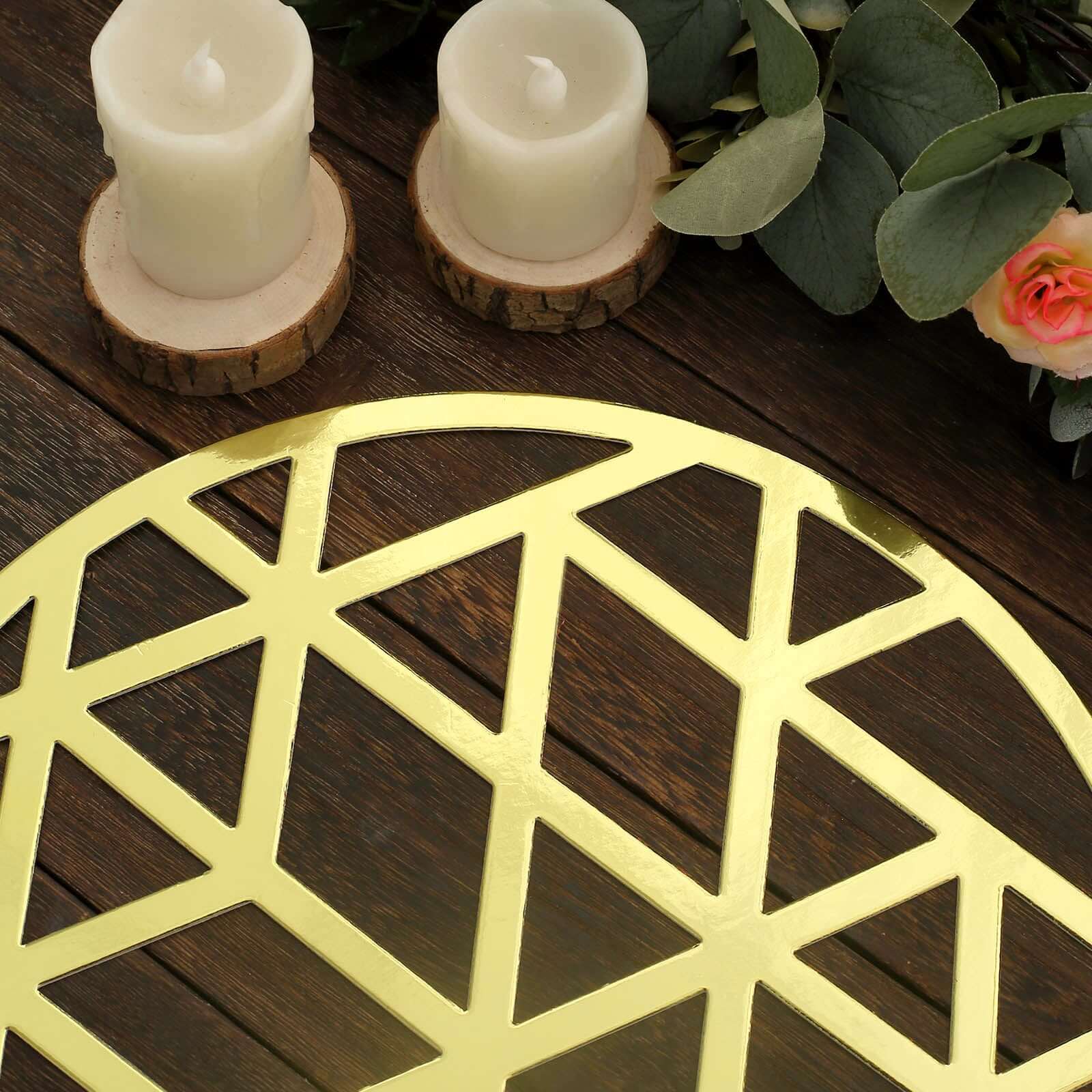 6-Pack Disposable Table Placemats in Metallic Gold Laser Cut Geometric Triangle Design - 700GSM Cardboard Placemats for Glamorous Table Settings 13