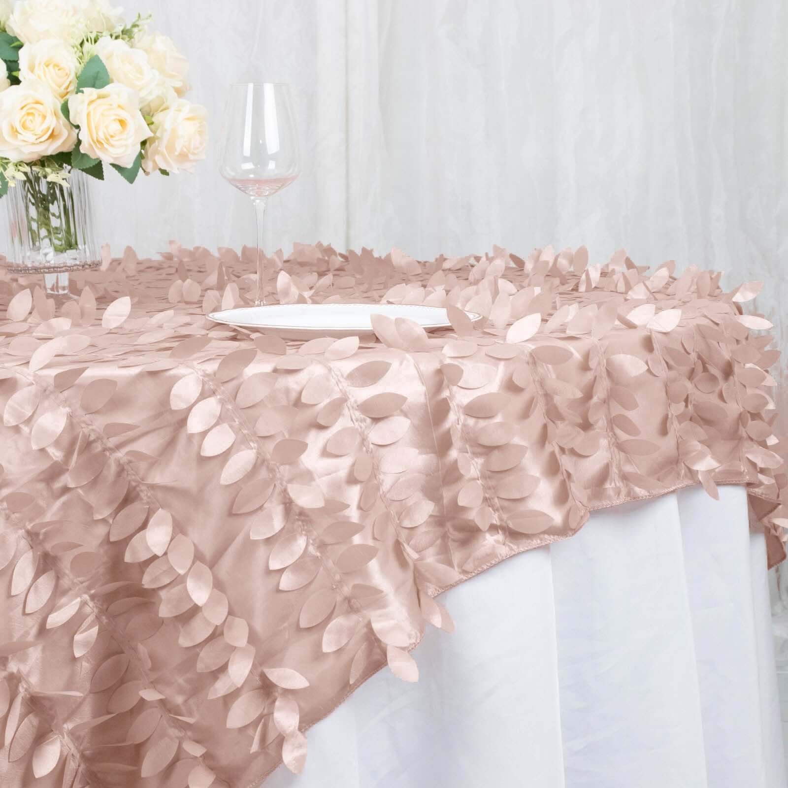 Taffeta 72x72 Table Overlay Square Tablecloth Dusty Rose - 3D Leaf Petal Table Cover