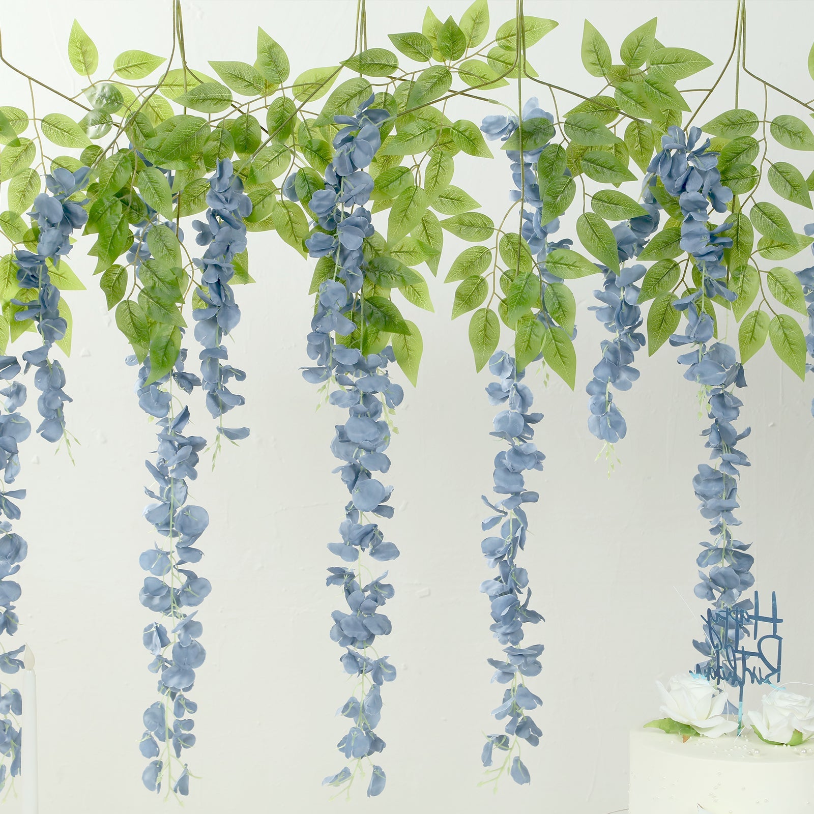 5 Pack 44 Silk Hanging Wisteria Flower Garland Vines in Dusty Blue, Elaborated 3 Full Strands in 1 Bush