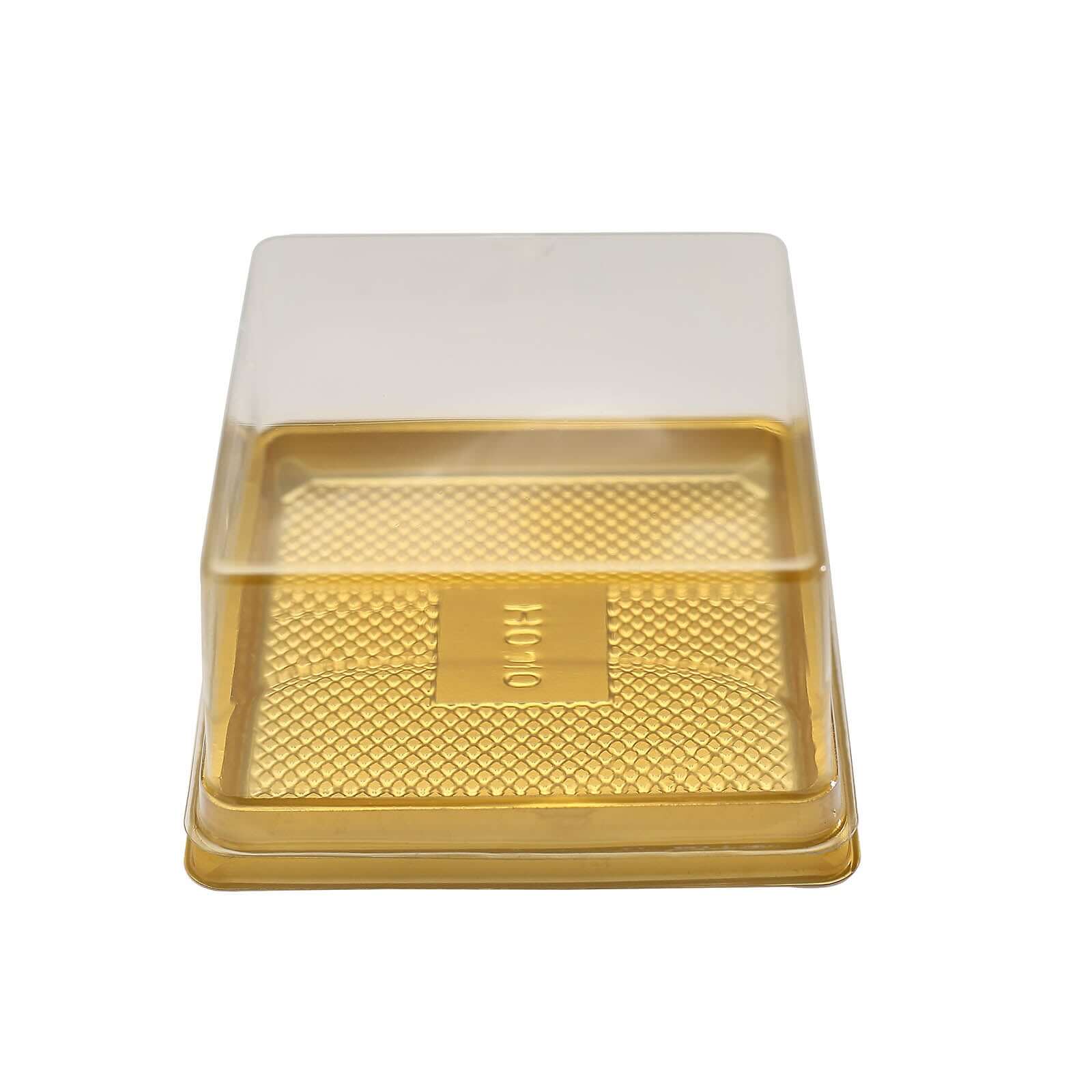 50 Pack Clear Gold Square Mini Plastic Cupcake Party Favor Boxes, Muffin Dessert Containers - 4x4x2.5