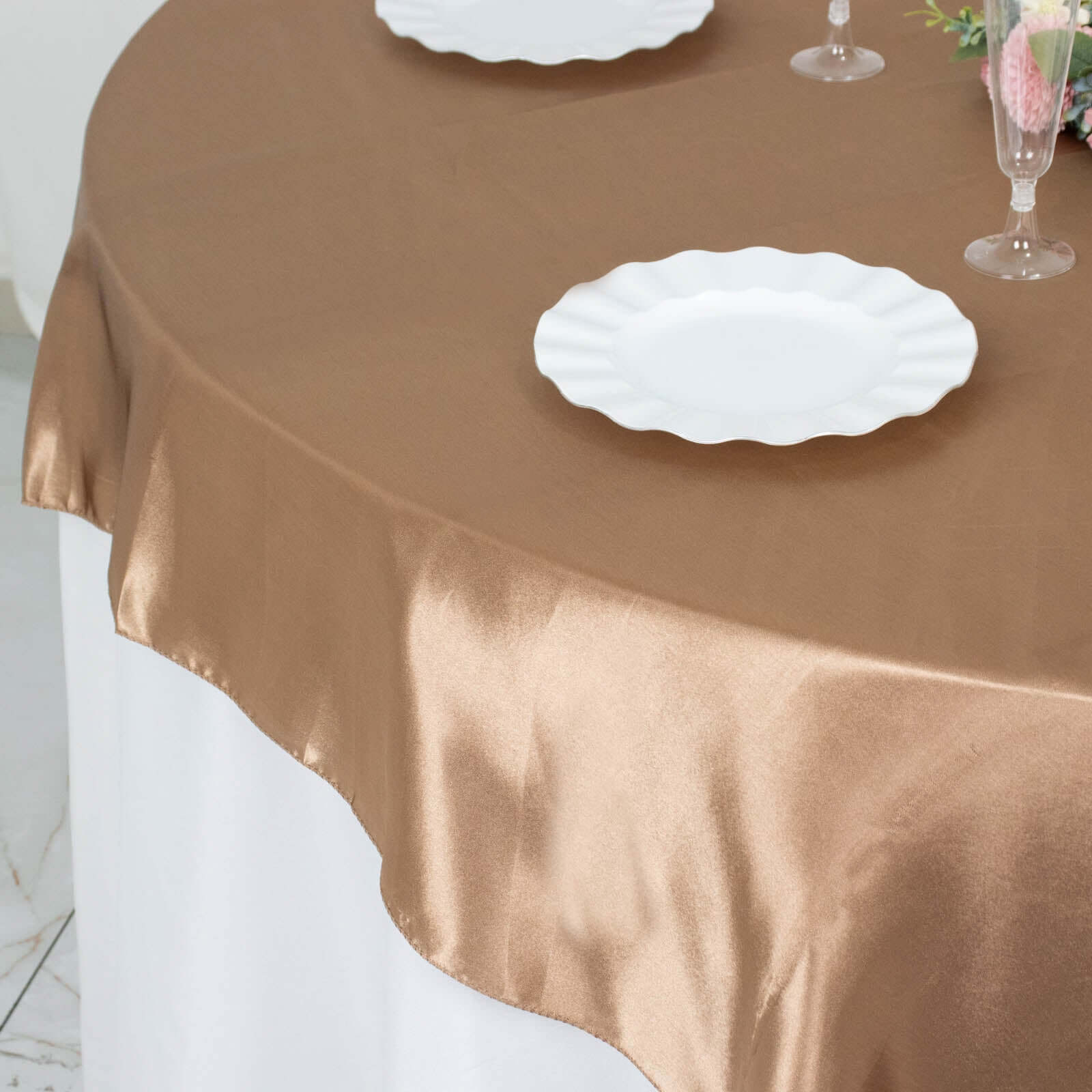 Satin 72x72 Table Overlay Square Tablecloth Taupe - Smooth Finish Table Cover