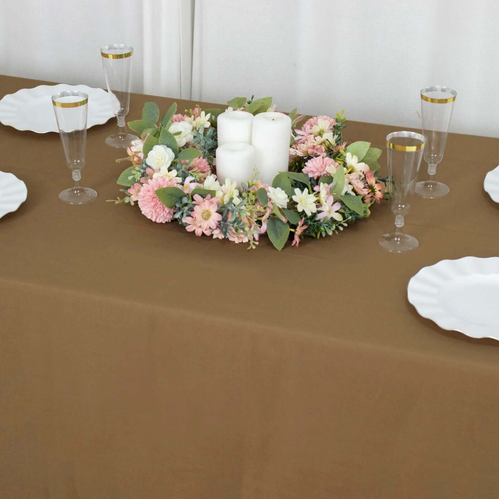 Polyester 90x156 Rectangle Tablecloth Taupe - Seamless Wrinkle-Resistant Table Cover