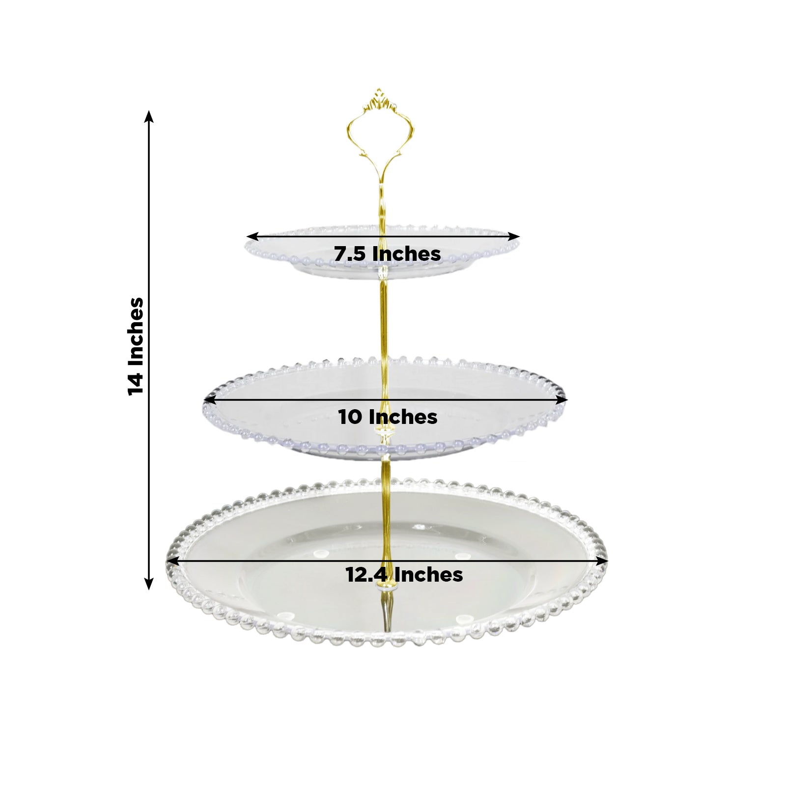 14 Clear 3-Tier Plastic Dessert Display Stand With Beaded Rim, Round Cupcake Tower Tea Party Serving Platter With Top Handle