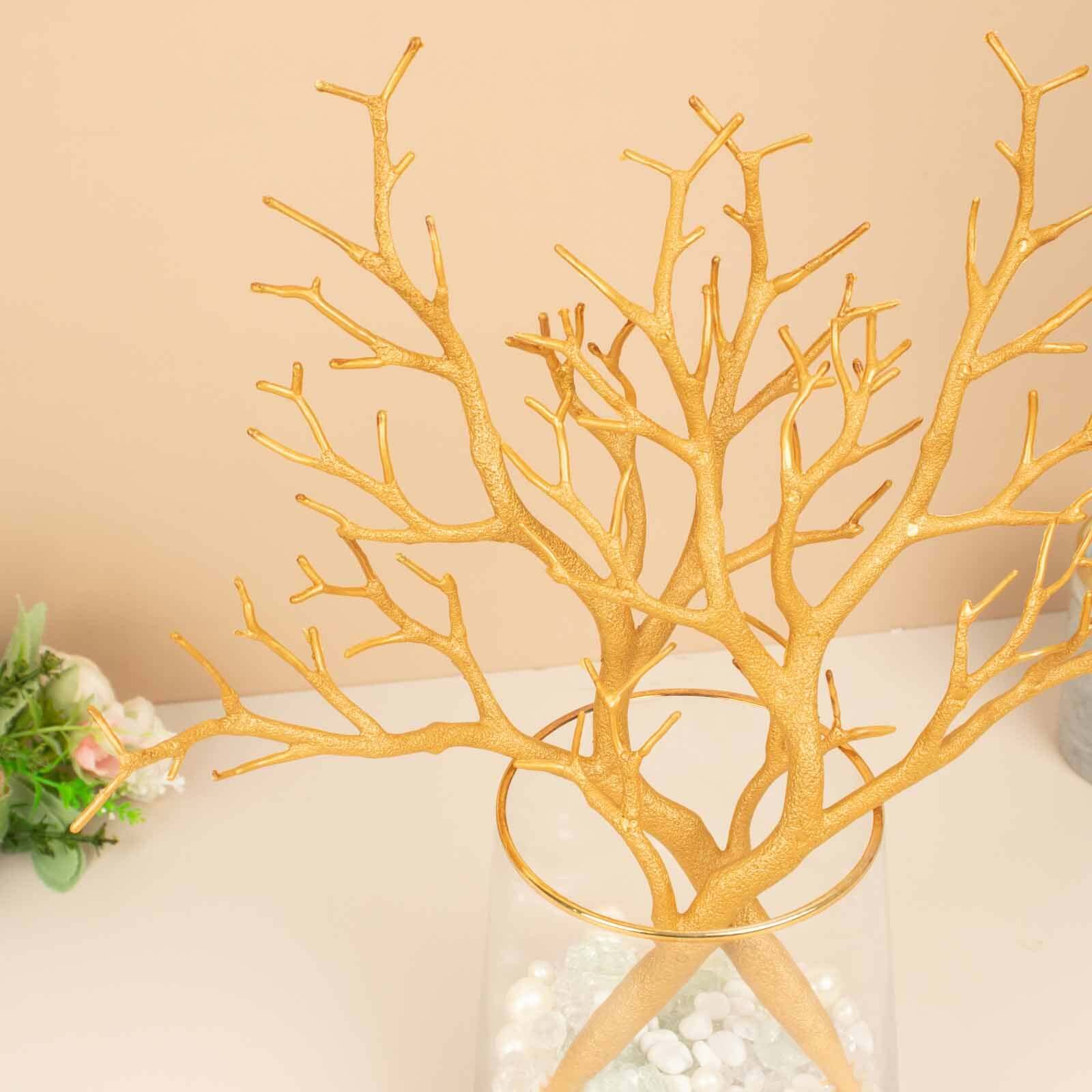 10-Pack Artificial Manzanita Tree Branch Metallic Gold - Flexible Faux Branches Dry Craft Plant Twigs Decor for Vase Filler Home Wedding Centerpiece Ornament 14