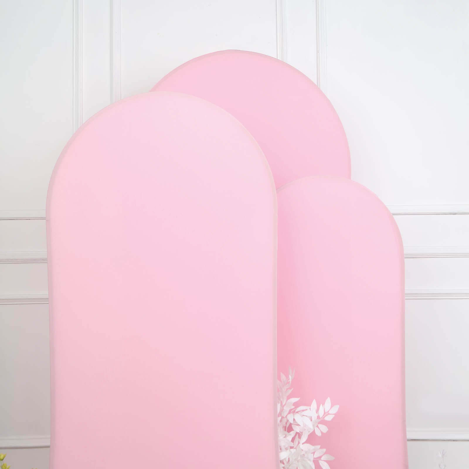 Set of 3 Matte Pink Spandex Fitted Chiara Backdrop Stand Cover For Round Top Wedding Arch - 5ft, 6ft, 7ft