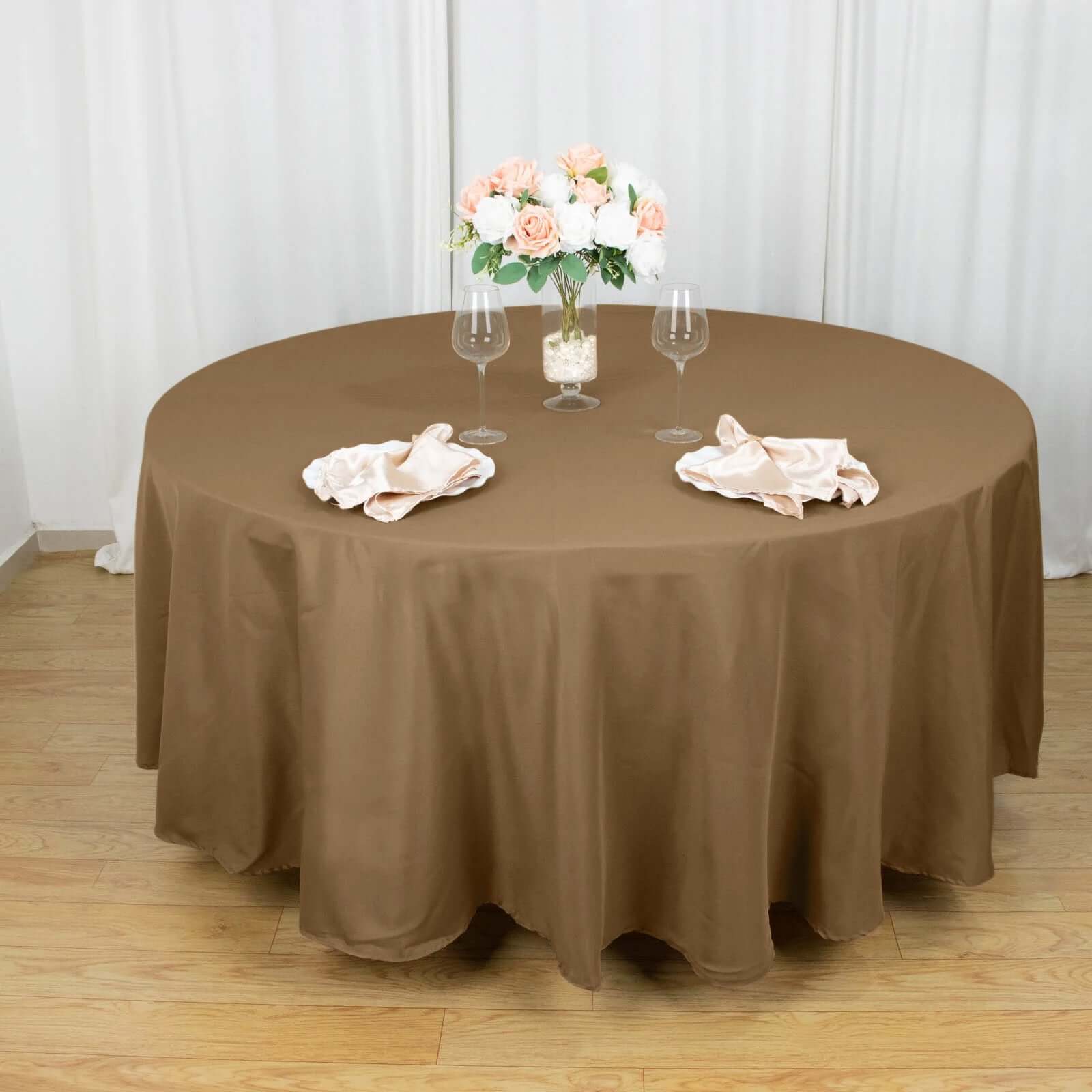 Polyester 108 Round Tablecloth Taupe - Wrinkle-Resistant Table Cover