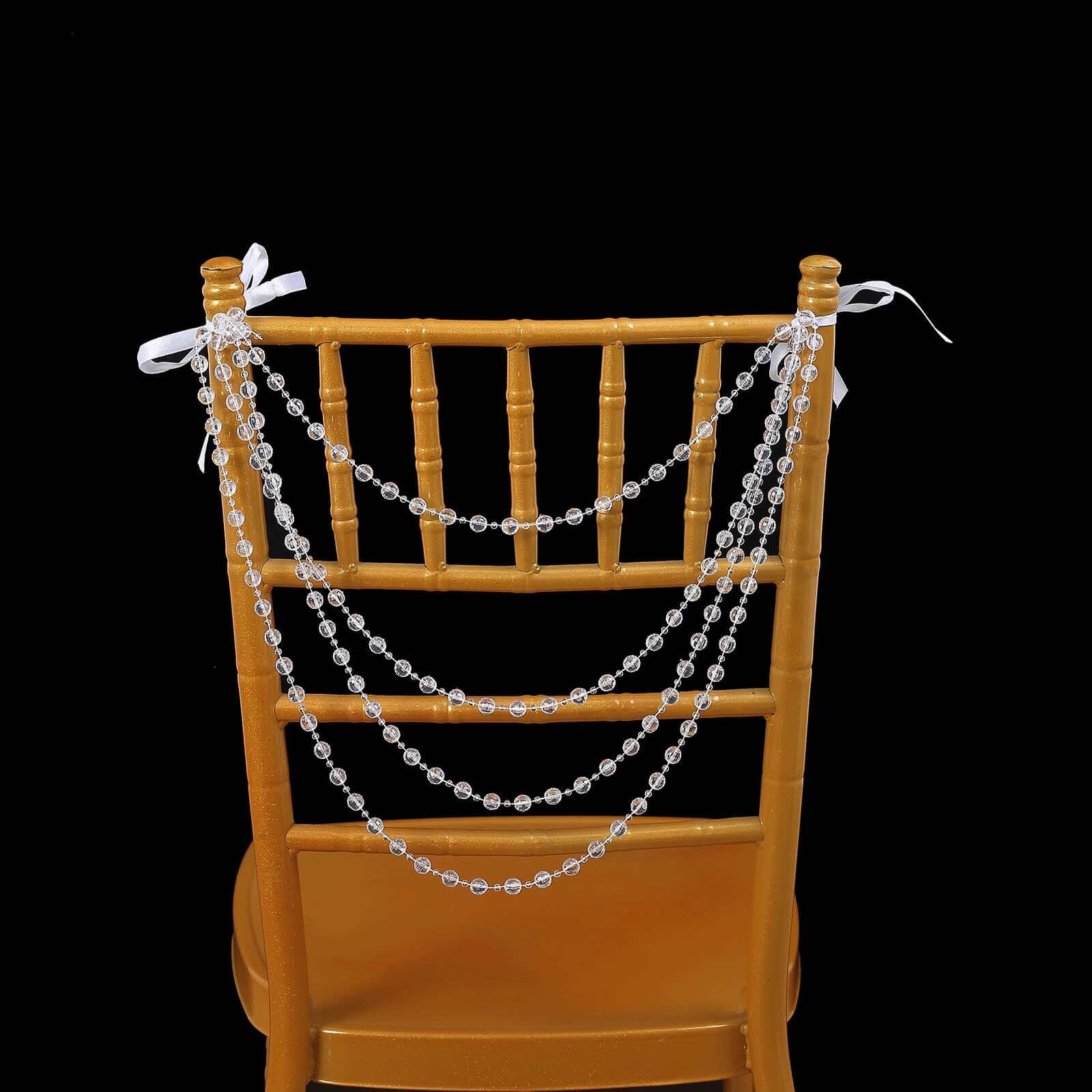 Faux Pearl Beaded 16 Chair Back Garland Sash Clear Gatsby-Inspired Style - Pre-Tied Chic Wedding Decor for Chiavari Chairs