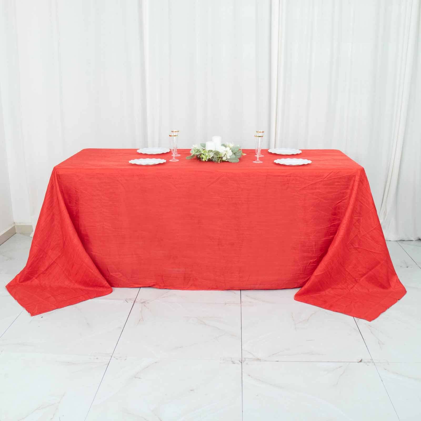 Taffeta 90x132 Rectangle Tablecloth Red - Seamless Accordion Crinkle Table Cover