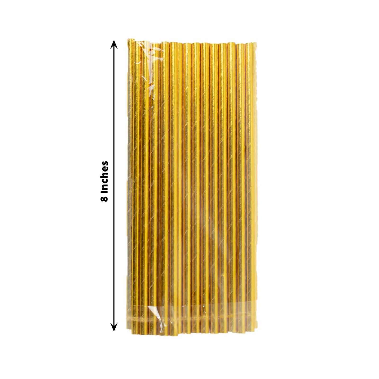 50-Pack Paper Drinking Straws Metallic Gold Foil Food Grade - Disposable Biodegradable Straws for Events 8