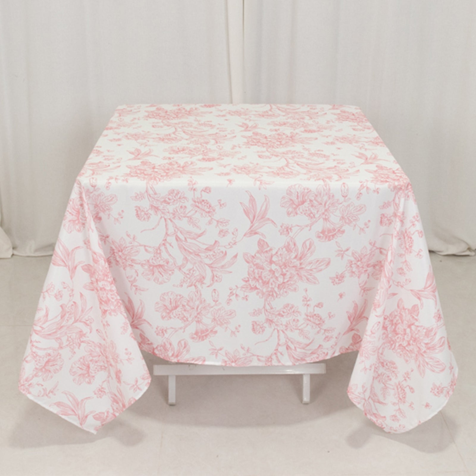 Polyester 70x70 Square Tablecloth White - Pink French Toile Pattern for Elegant Occasions