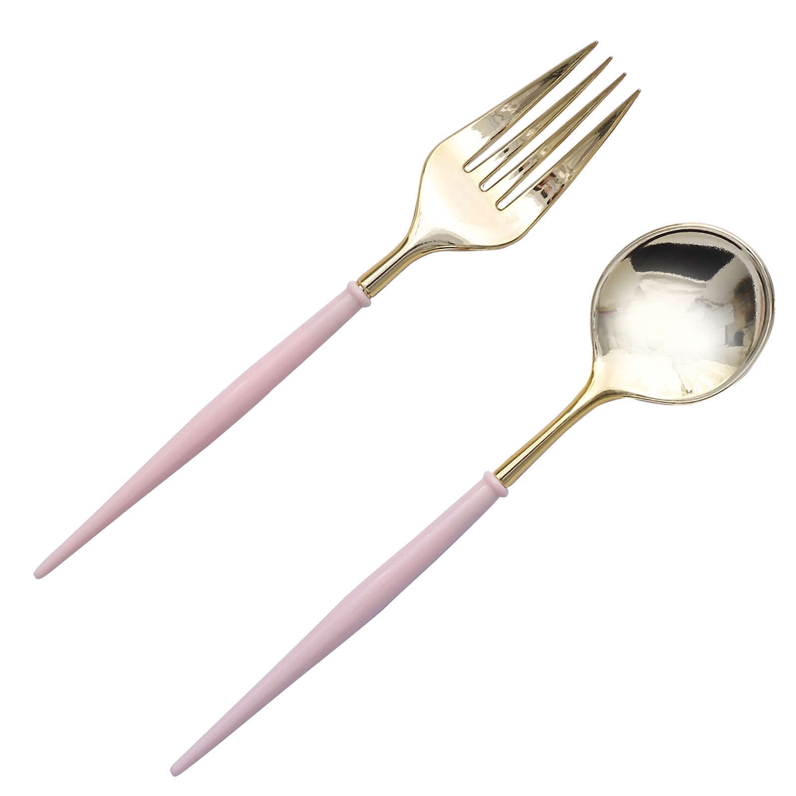 24-Pack Plastic Fork and Spoon Set Gold/Rose Gold - Heavy Duty Disposable Modern Utensils 6