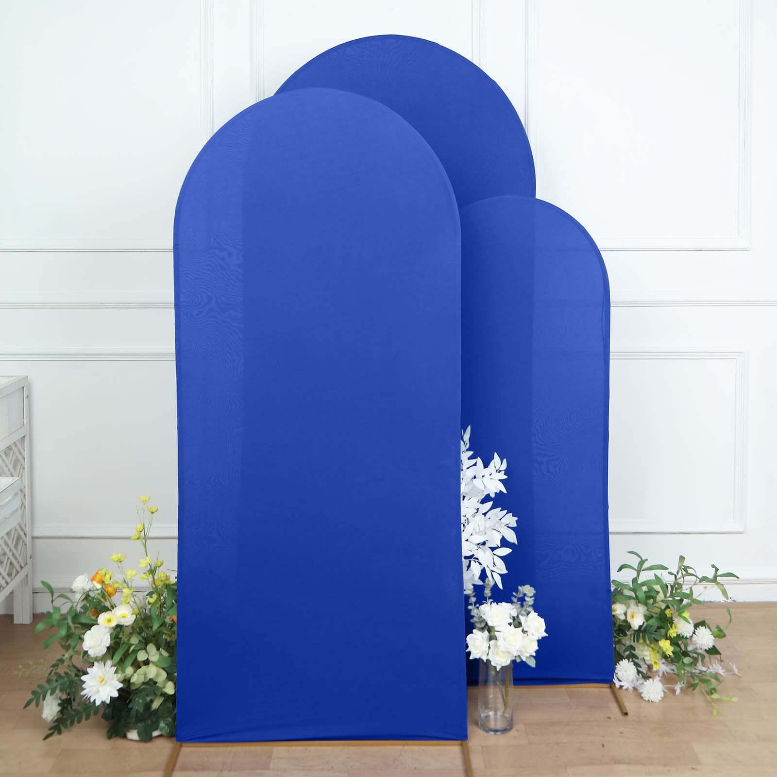 Set of 3 Matte Royal Blue Spandex Fitted Chiara Backdrop Stand Cover For Round Top Wedding Arch - 5ft, 6ft, 7ft