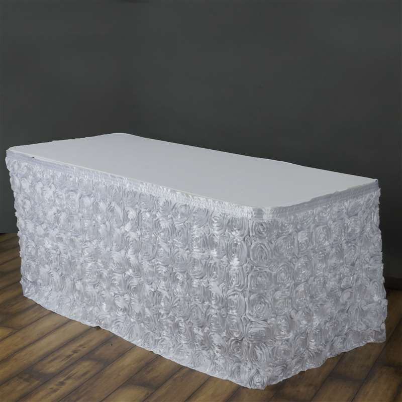 17ft White Rosette 3D Satin Table Skirt