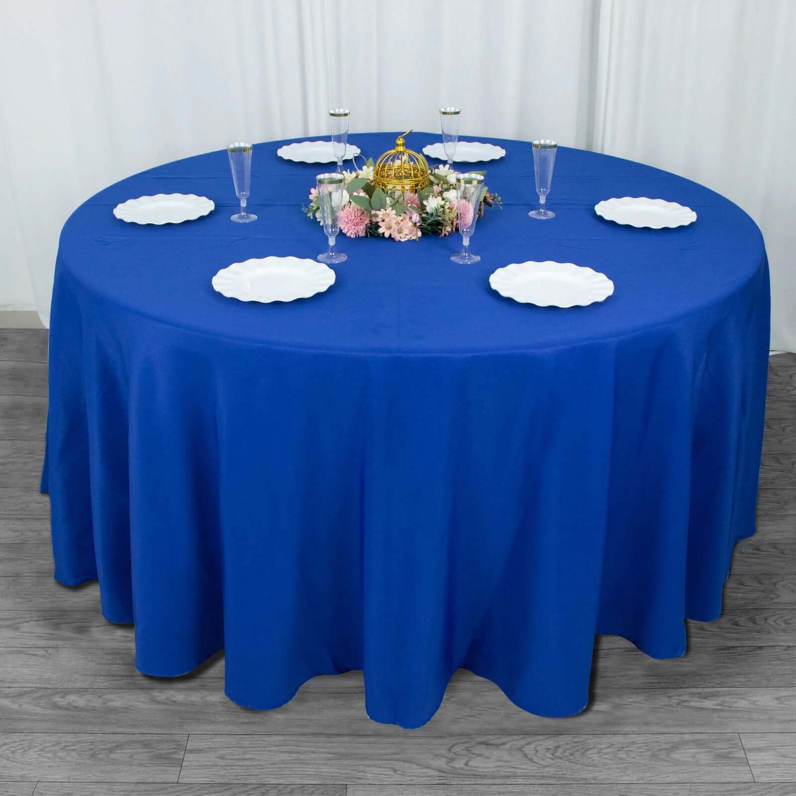 Premium Polyester 120 Round Tablecloth Royal Blue - Seamless 220GSM Wrinkle-Resistant Table Cover