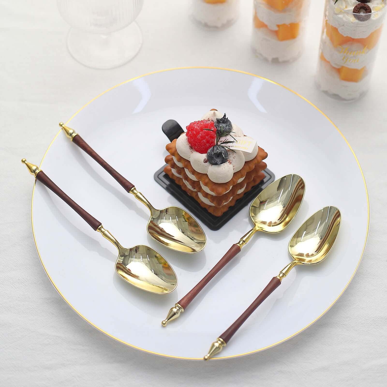 24-Pack Plastic Dessert Spoons with Roman Column Handle Gold/Brown - European Style Disposable Utensils 6