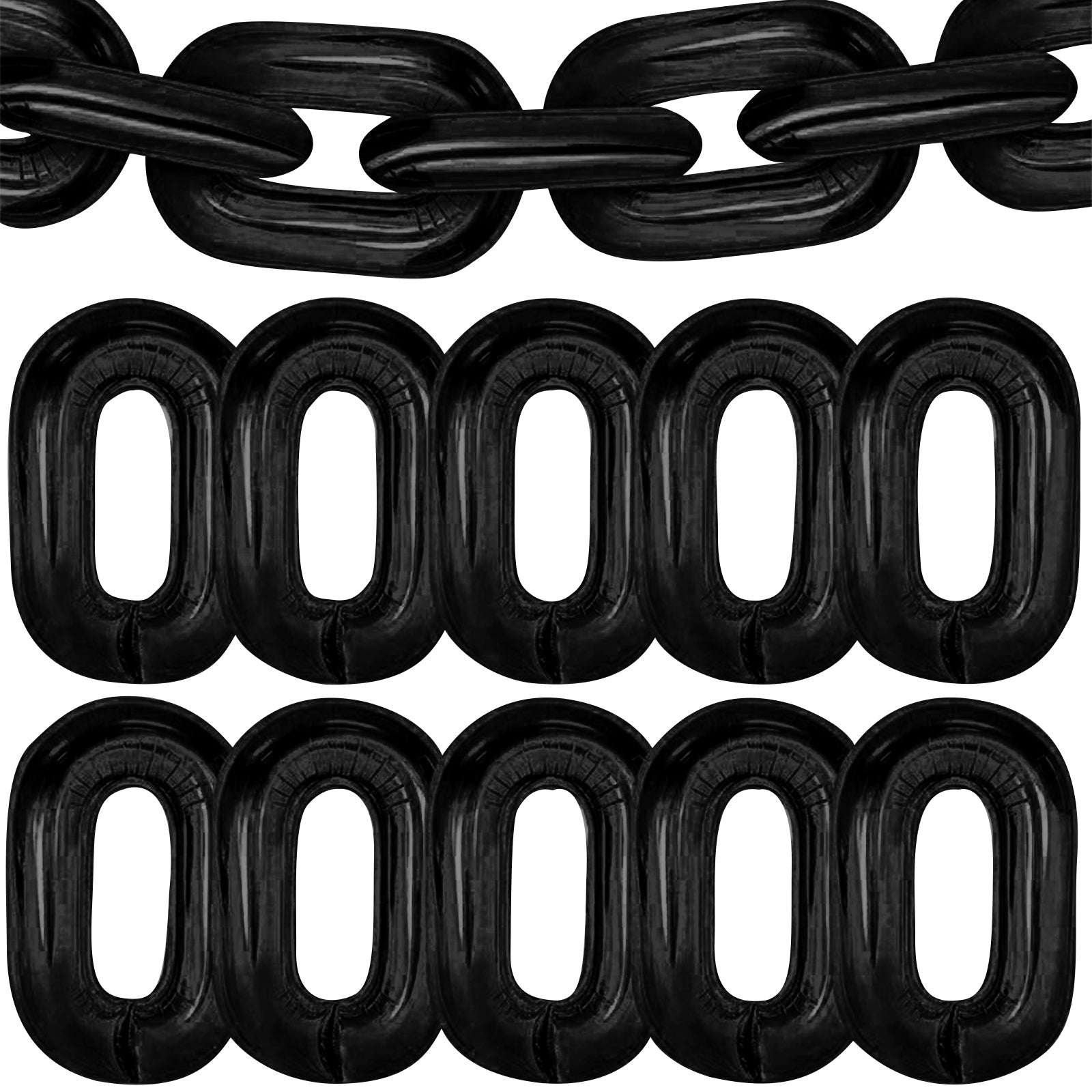 16ft Jumbo Chain Link Balloons in Black, 30pack 8x12 Durable Foil Chain Balloons for 90s Hip Hop Party Decorations, Event Decor