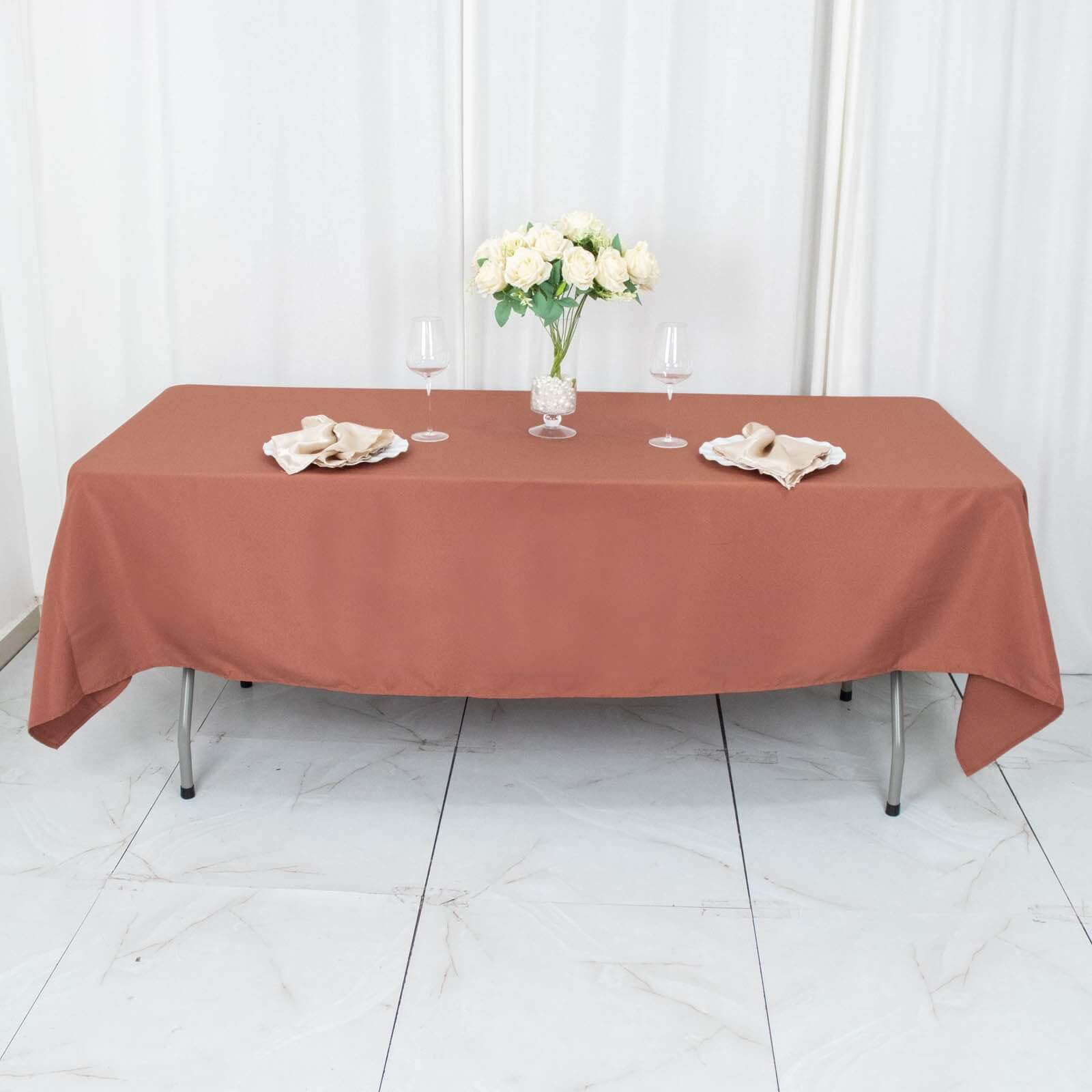 Premium Polyester 60x102 Rectangle Tablecloth Terracotta (Rust) - Durable 220GSM Wrinkle-Resistant Table Cover