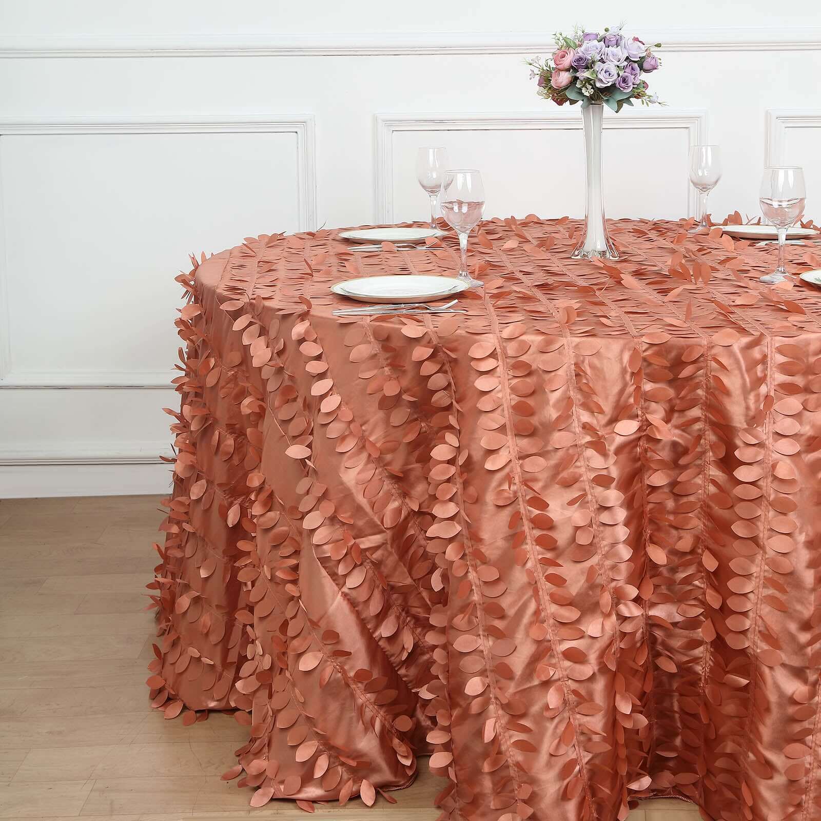 Taffeta 132 Round Tablecloth Terracotta (Rust) Leaf | 3D Leaf Petal Design Seamless Table Cover