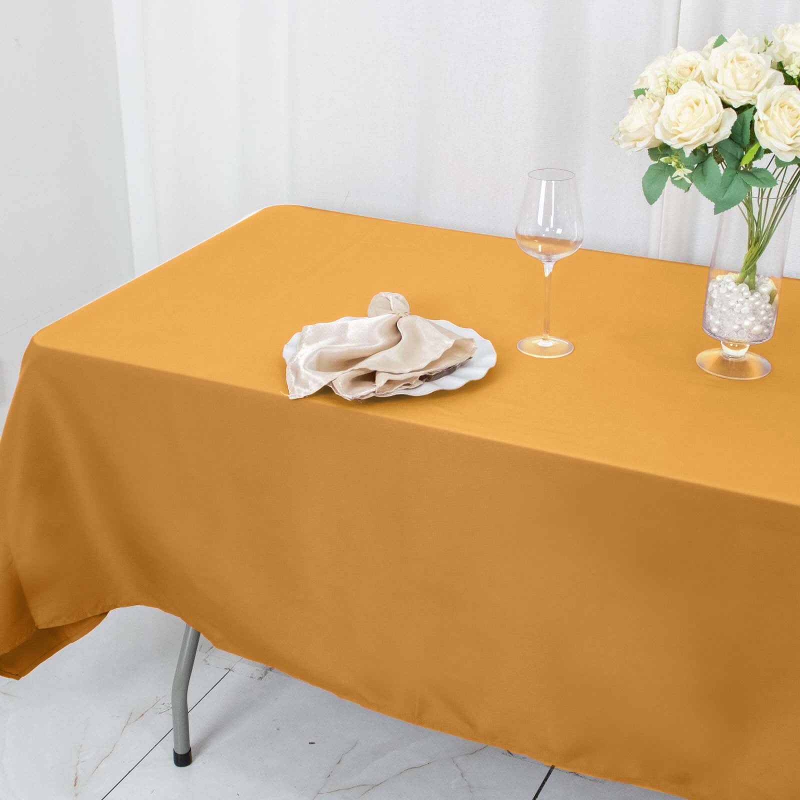 Premium Polyester 60x102 Rectangle Tablecloth Gold - Durable 220GSM Wrinkle-Resistant Table Cover