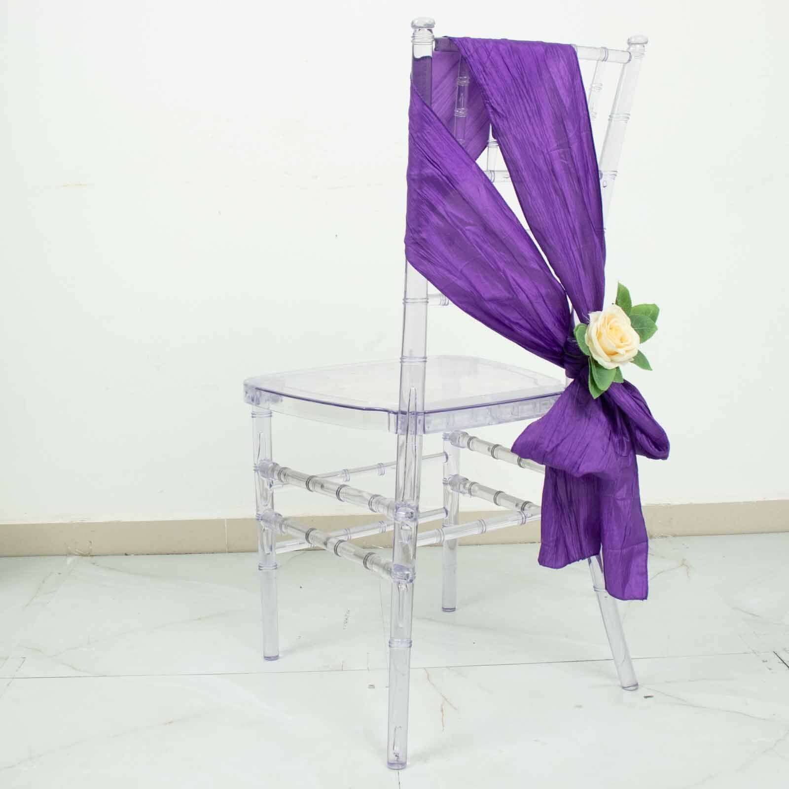 5 Pack Taffeta 6x106 Chair Sashes Purple Accordion Crinkle Texture - Stylish Decor for Weddings & Gatherings