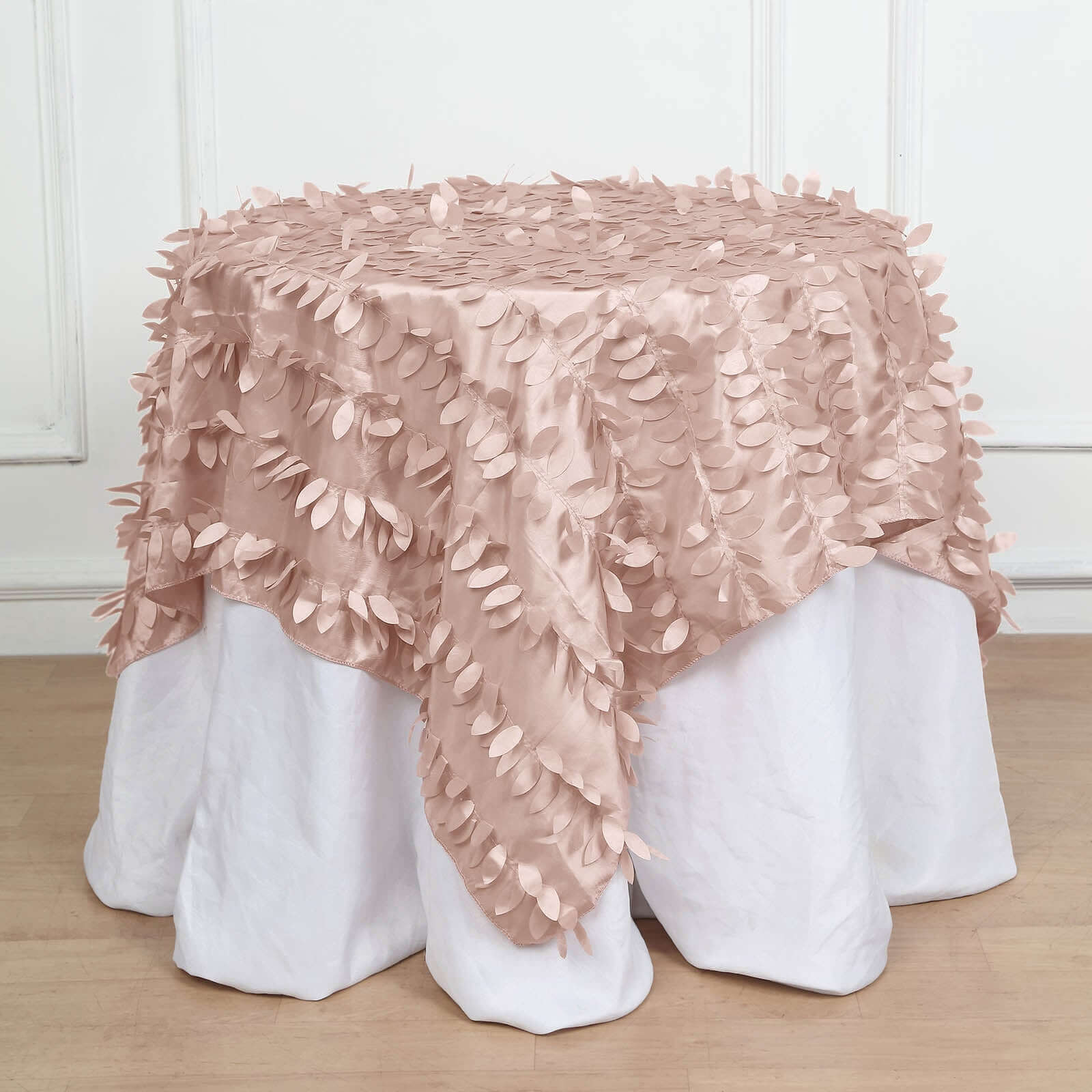 Taffeta 54x54 Table Overlay Square Tablecloth Dusty Rose 3D Leaf Petal Table Cover