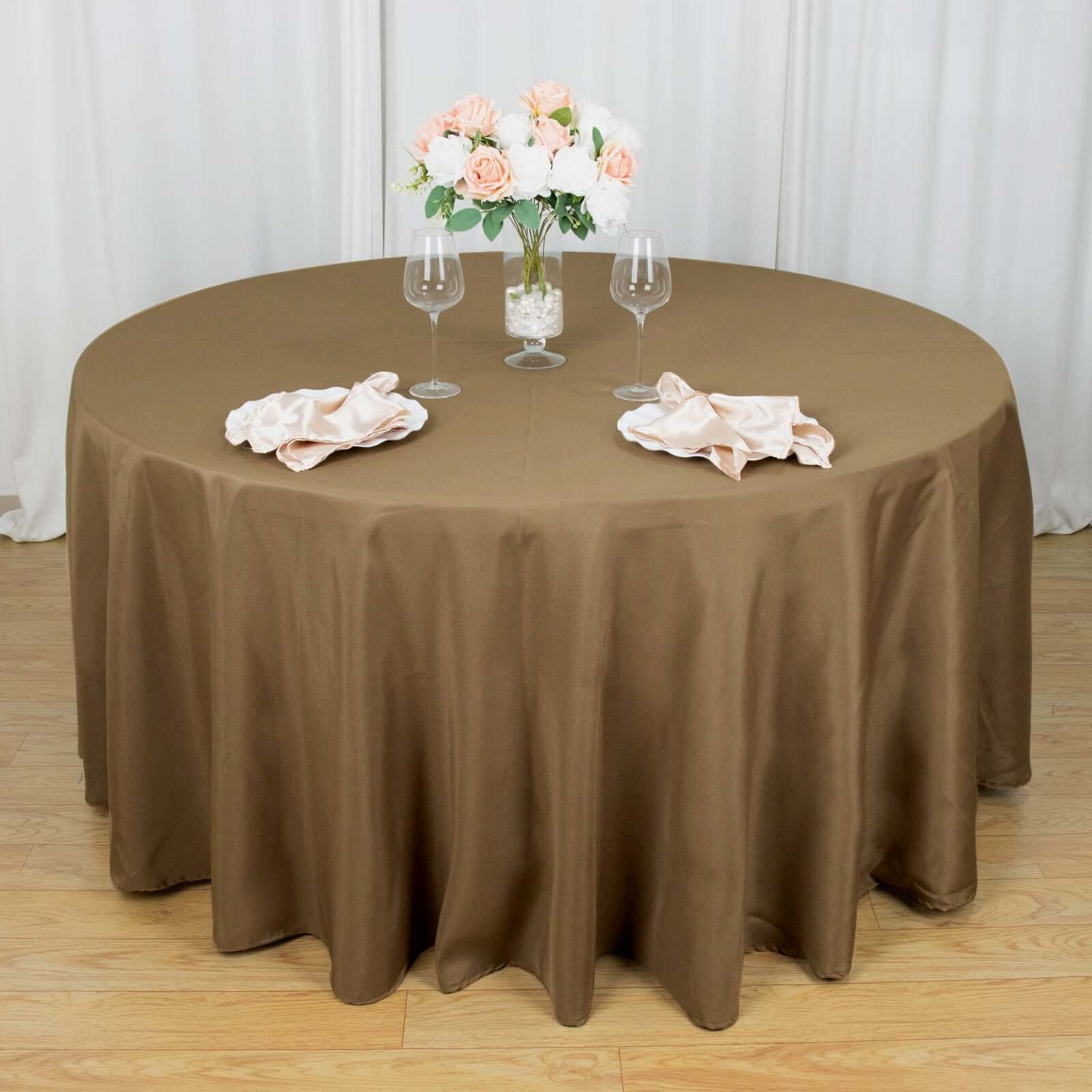 Polyester 120 Round Tablecloth Taupe - Seamless Wrinkle-Resistant Table Cover