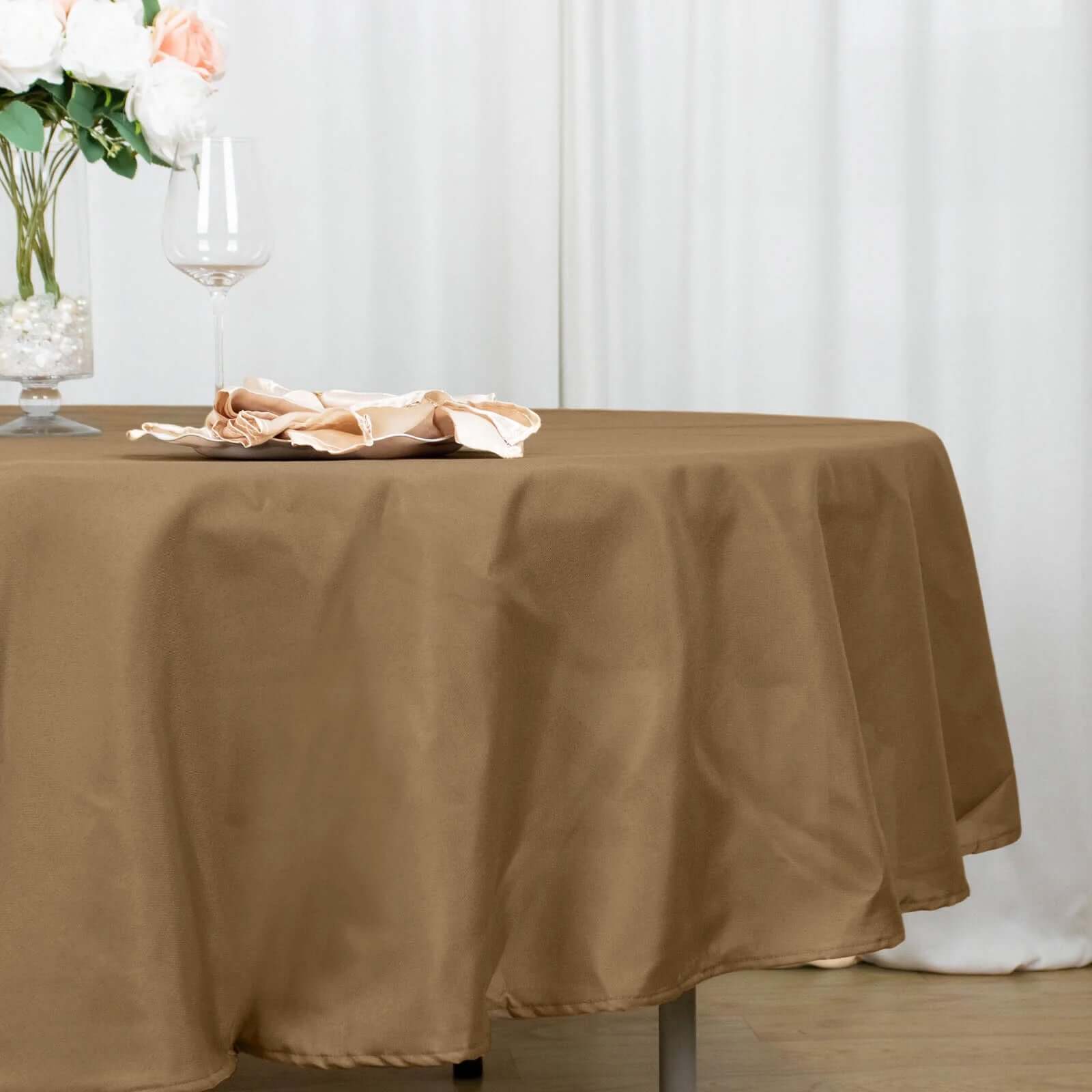 Polyester 90 Round Tablecloth Taupe - Stain & Wrinkle-Resistant Table Cover