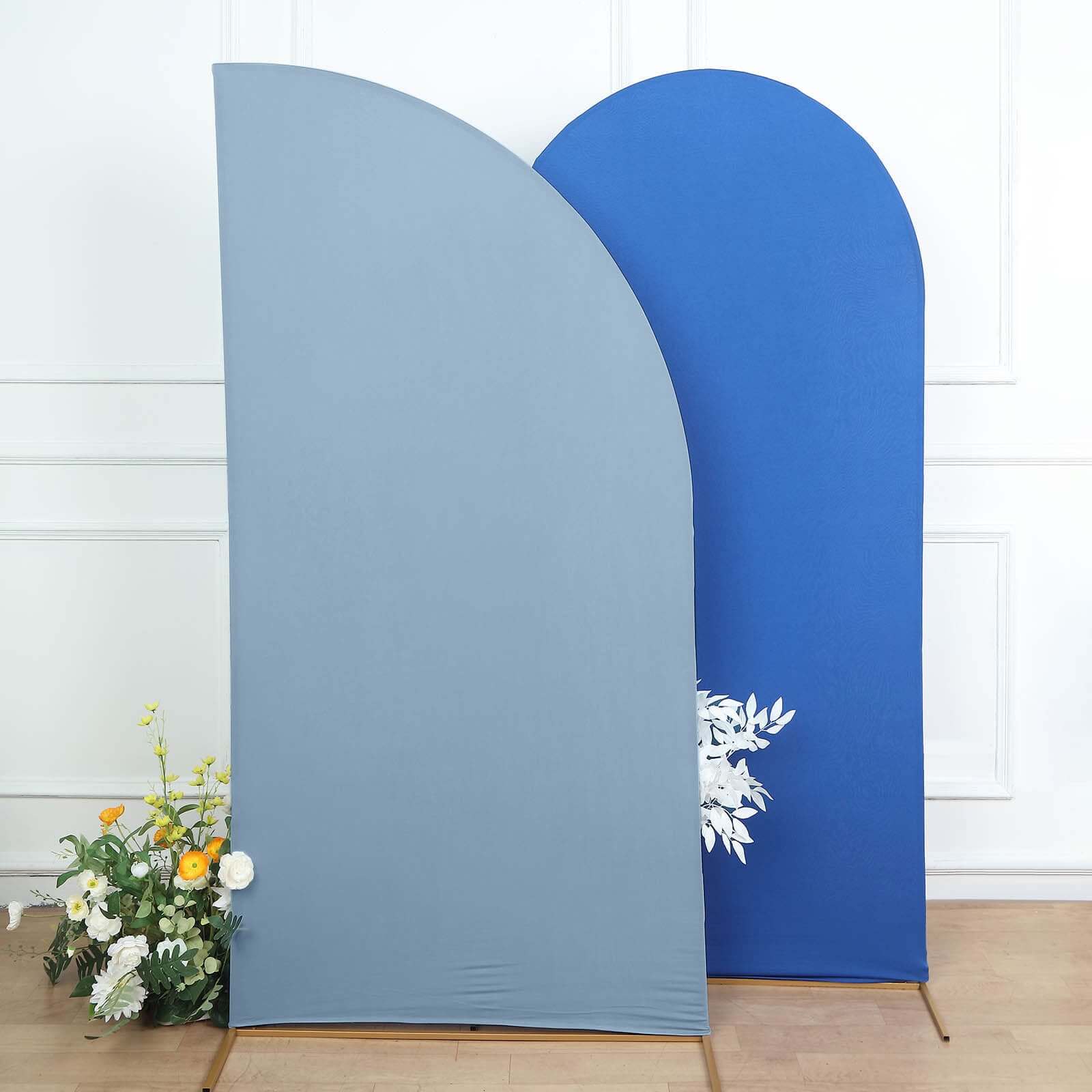 7ft Matte Dusty Blue Spandex Half Moon Chiara Backdrop Stand Cover, Custom Fitted Wedding Arch Cover