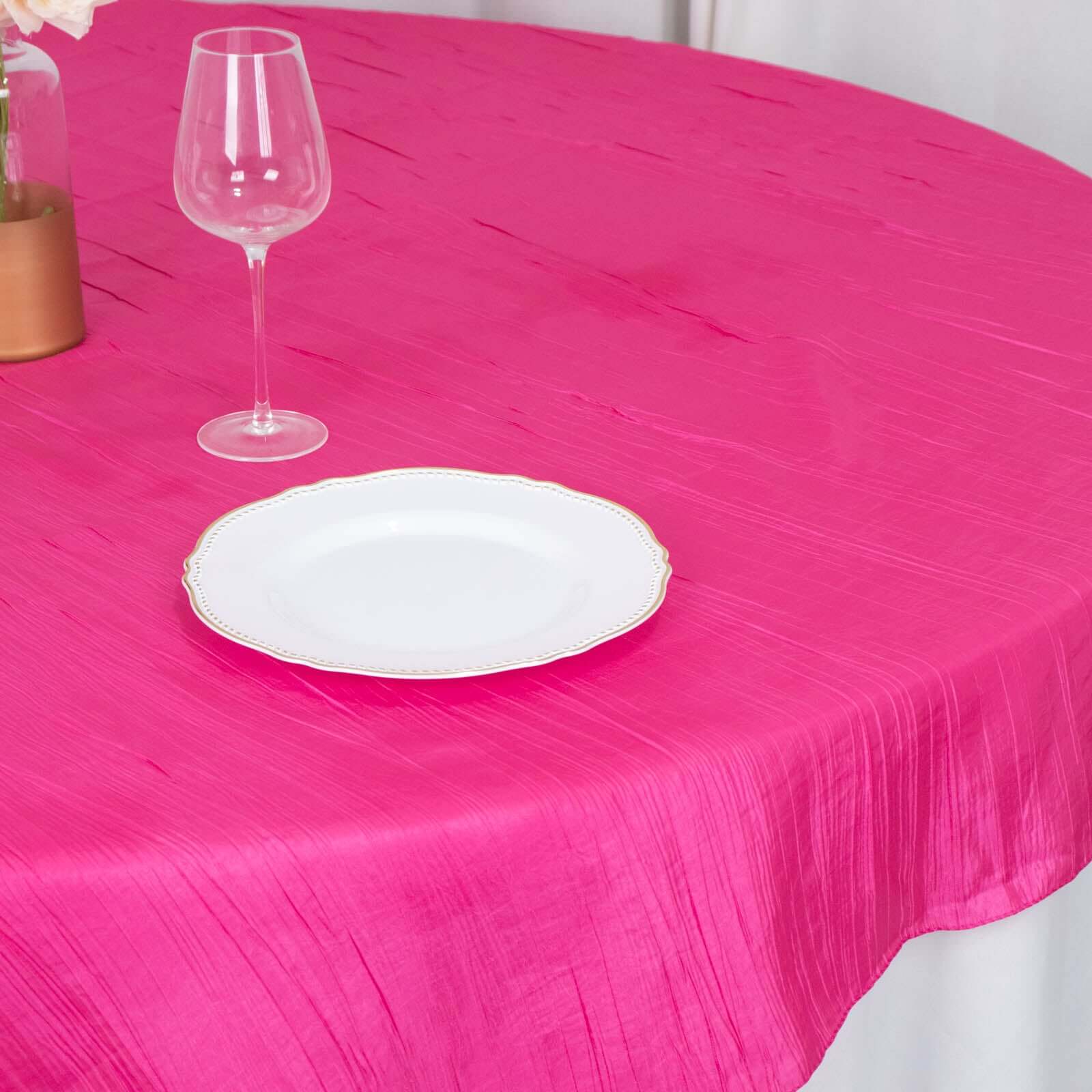 Taffeta 72x72 Table Overlay Square Tablecloth Fuchsia - Accordion Crinkle Table Cover