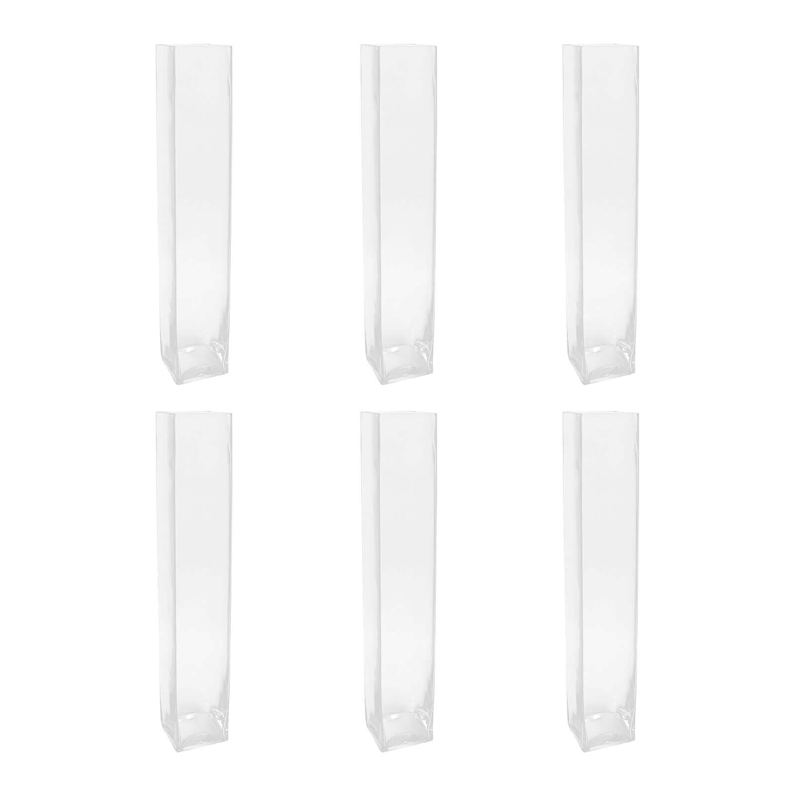 6-Pack Glass Cylinder Vases Square Clear - Durable Heavy Duty Floral Centerpieces for Weddings 24