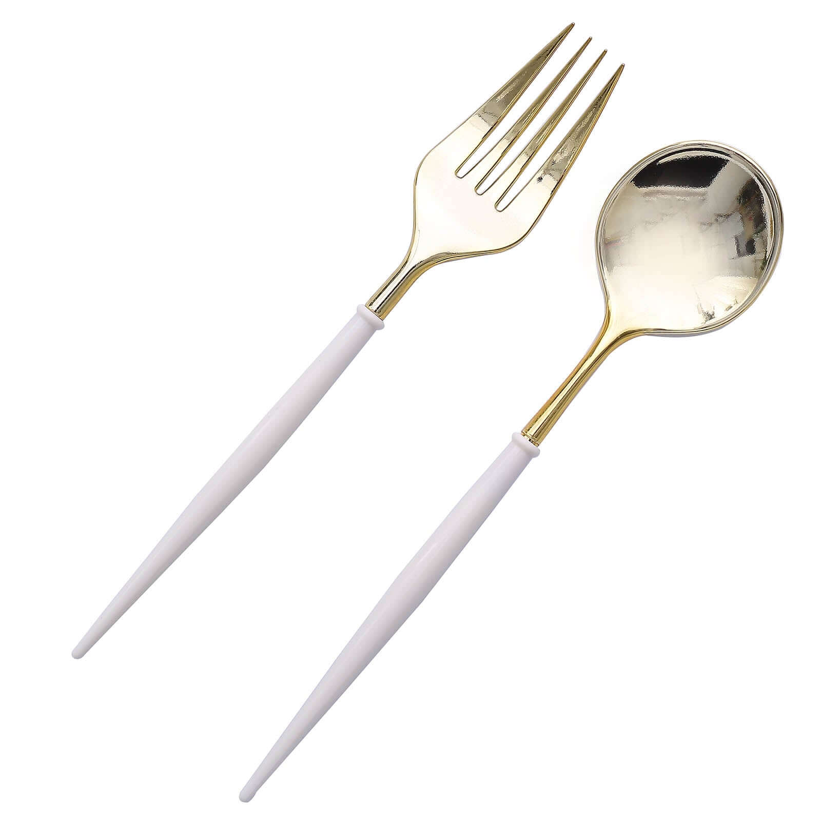 24-Pack Plastic Fork and Spoon Set Gold/Ivory - Heavy Duty Disposable Modern Utensils 6