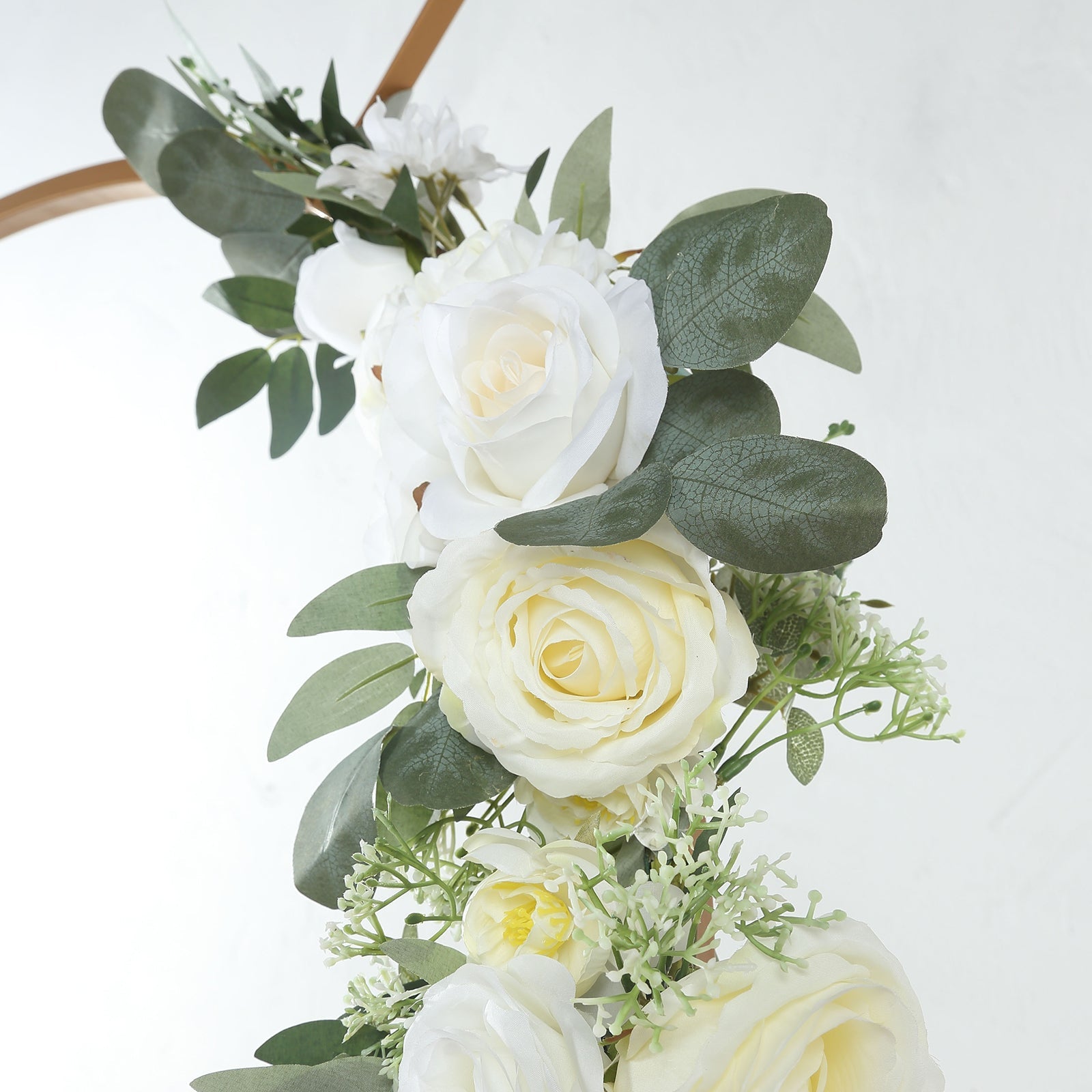 Set of 2 White Silk Rose Wedding Arch Flowers with Eucalyptus Leaves, Artificial Floral Swag Arrangement Party Decorations - 20,30