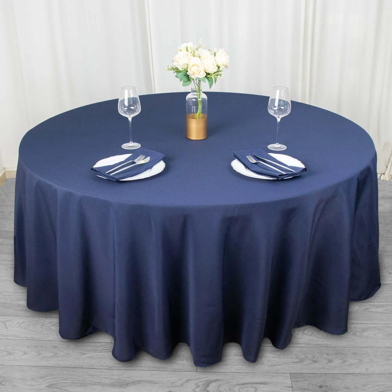 Premium Polyester 108 Round Tablecloth Navy Blue - Wrinkle-Resistant 220GSM Table Cover