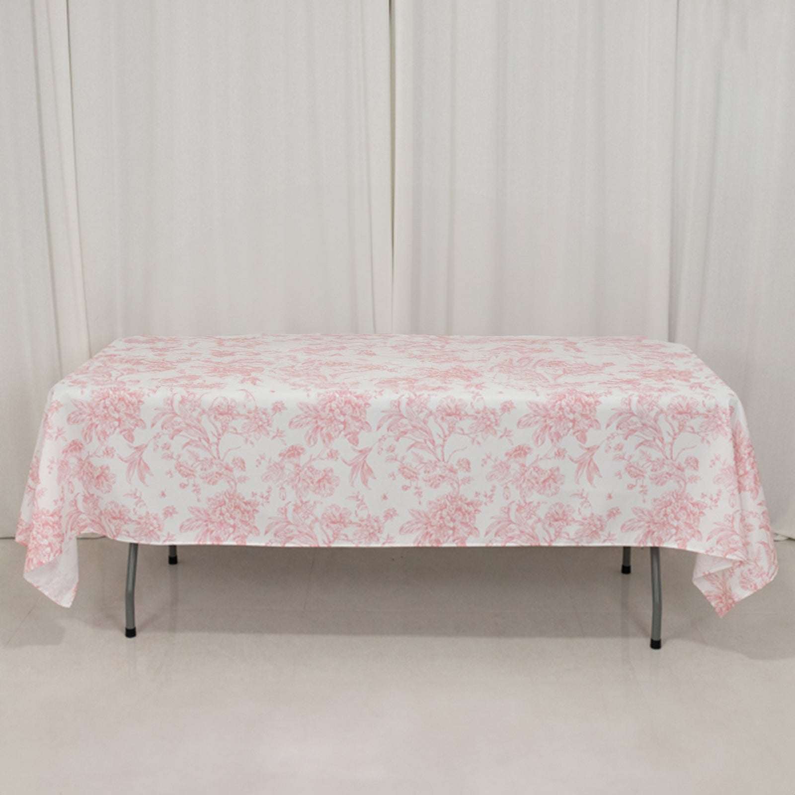 Polyester 60x102 Rectangle Tablecloth White - Pink French Toile Pattern for Modern Occasions