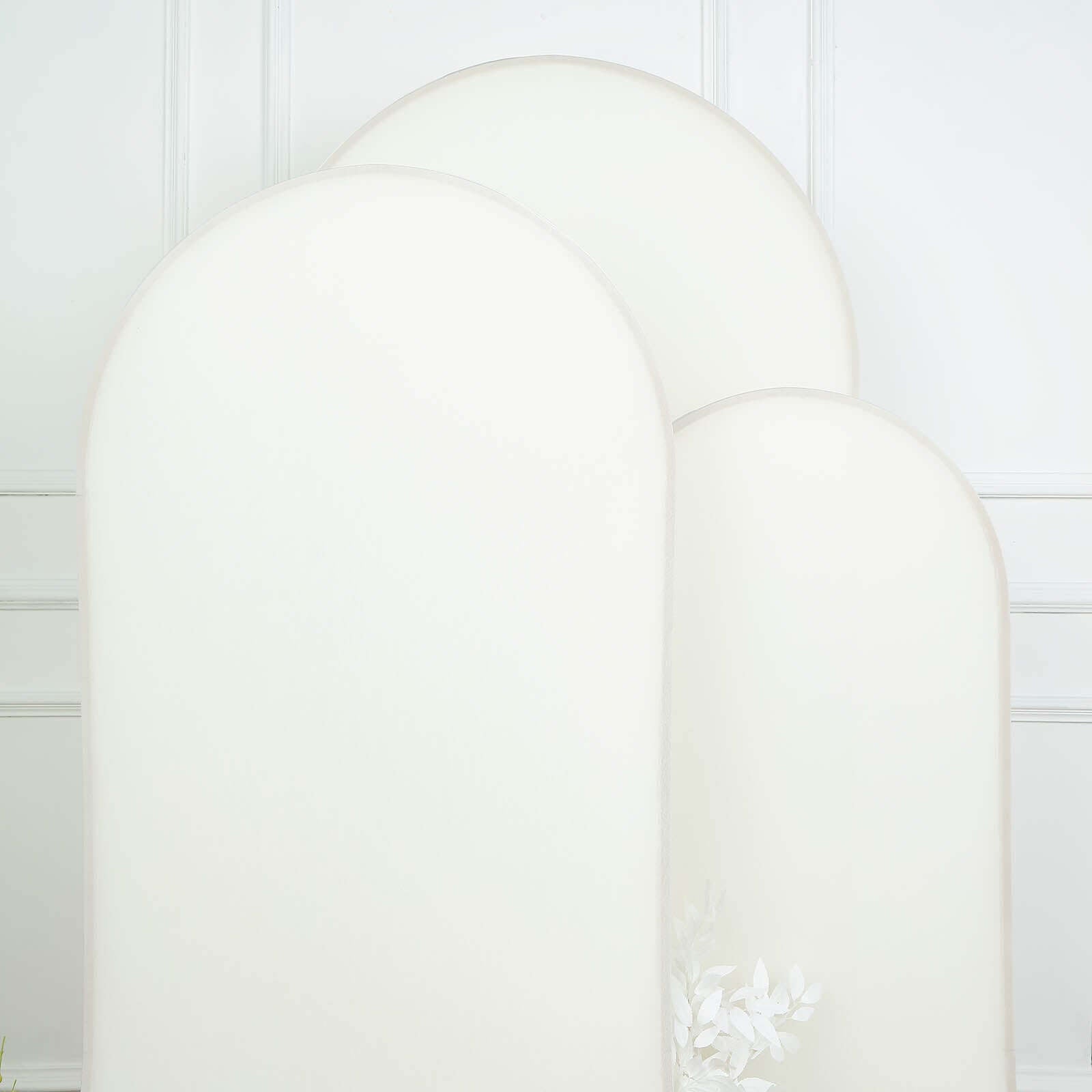 Set of 3 Matte Ivory Spandex Fitted Chiara Backdrop Stand Cover For Round Top Wedding Arch - 5ft, 6ft, 7ft