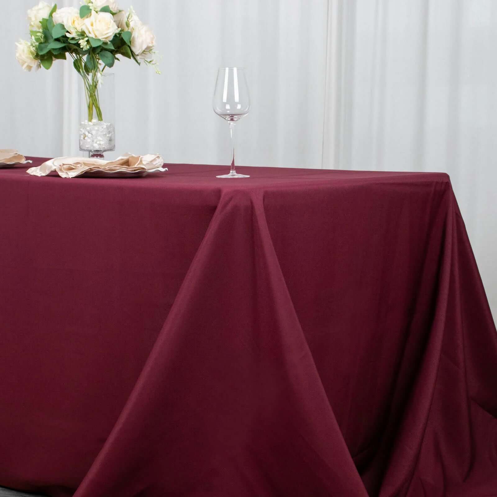 Premium Polyester 90x132 Rectangle Tablecloth Burgundy - Seamless 220GSM Stain-Resistant Table Cover