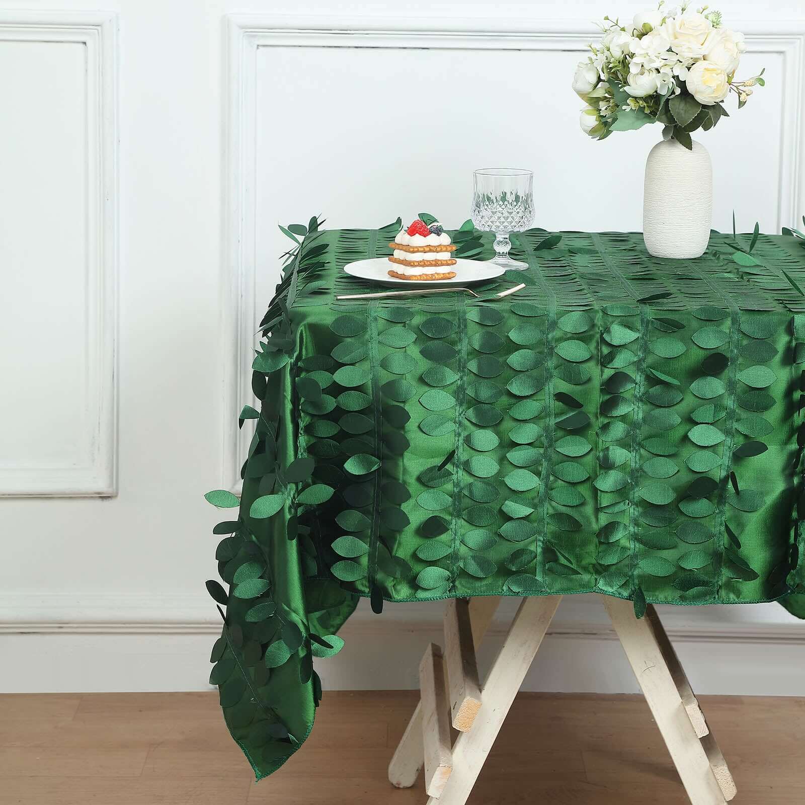 Taffeta 54x54 Table Overlay Square Tablecloth Green 3D Leaf Petal Table Cover