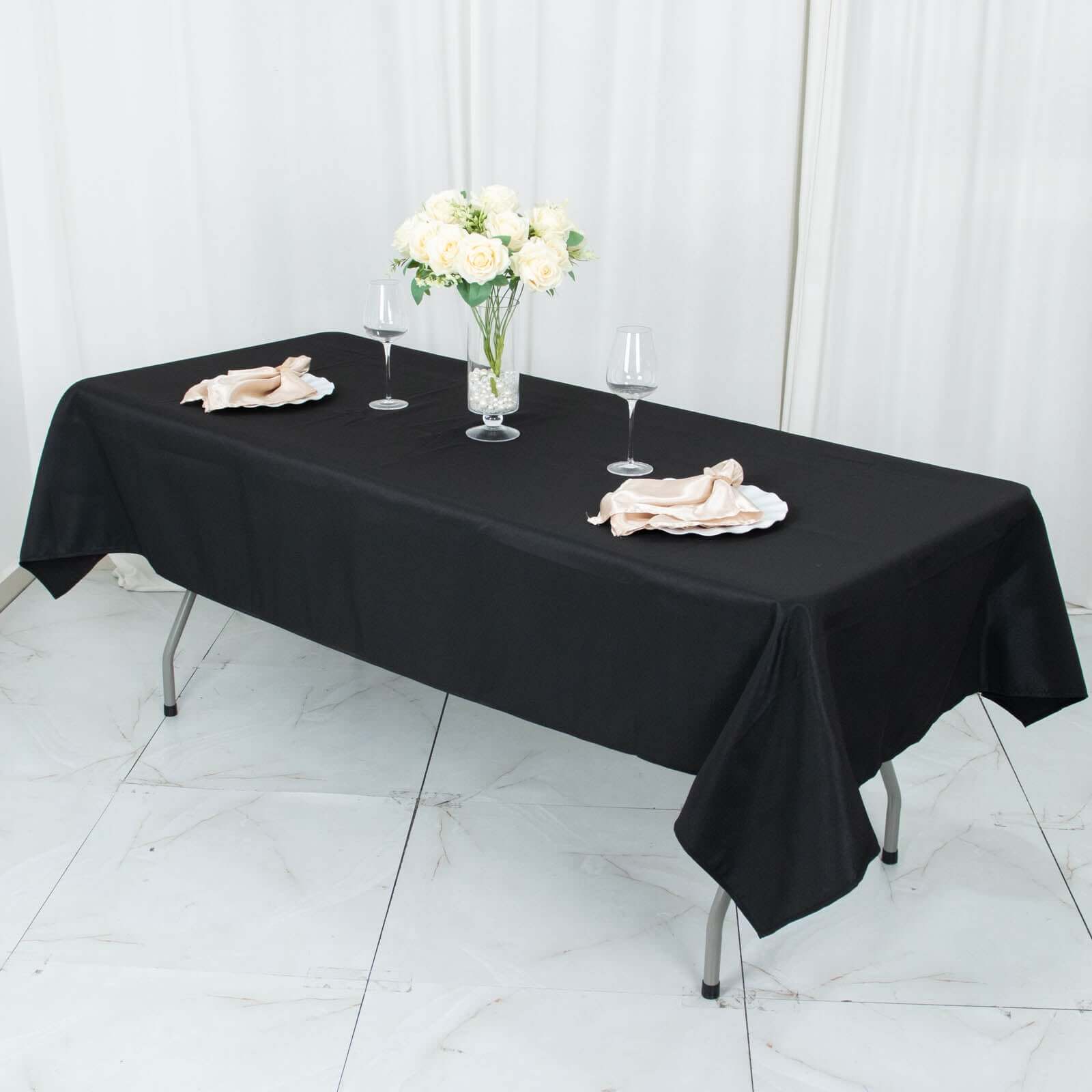 Premium Polyester 54x96 Rectangle Tablecloth Black - Durable 220GSM Stain-Resistant Fabric Table Cover