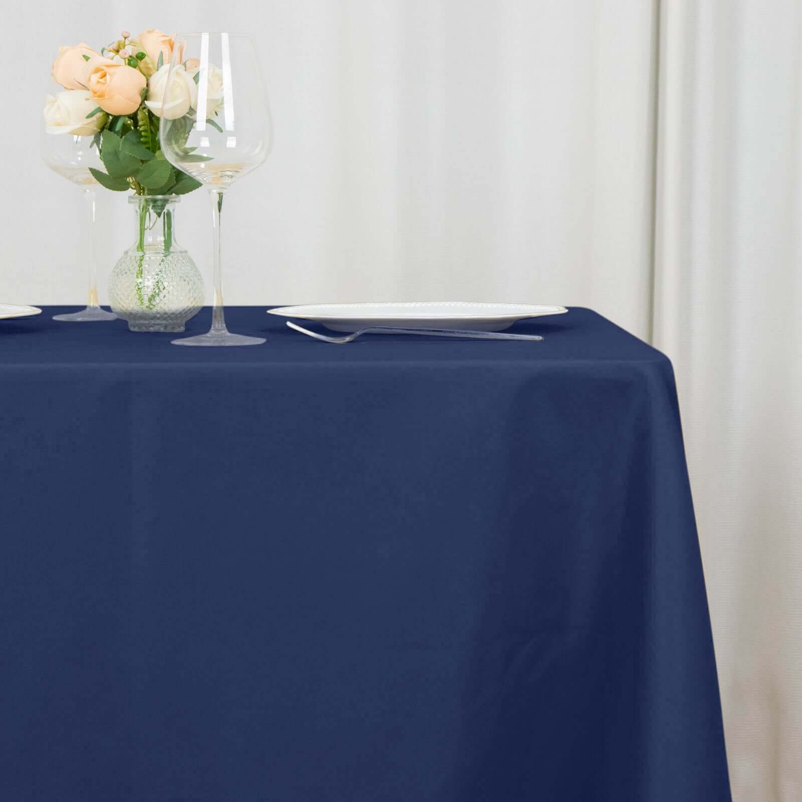 Premium Polyester 70x70 Table Overlay Square Tablecloth Navy Blue 220GSM Wrinkle-Resistant Table Cover