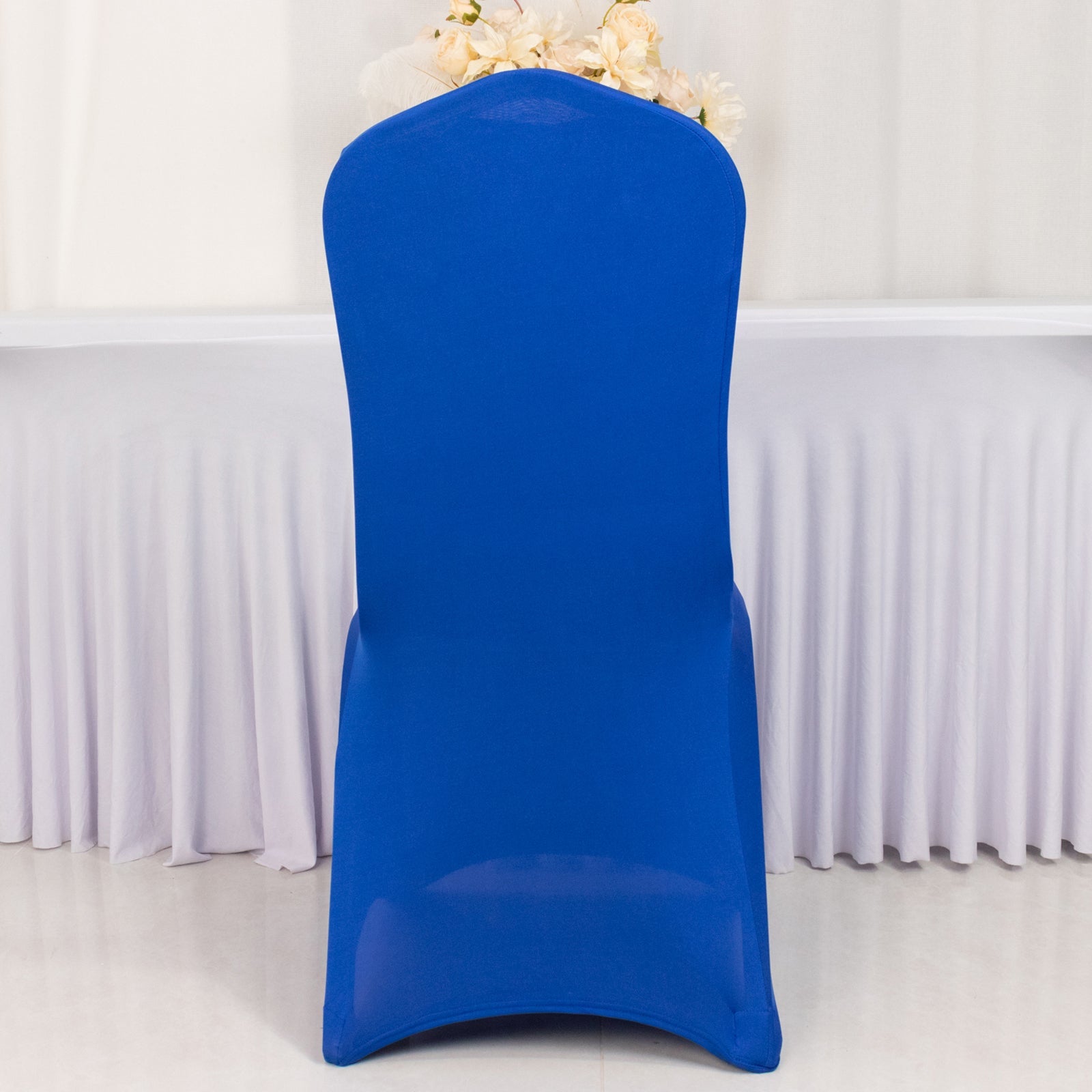 Premium Spandex Chair Cover with Foot Pockets for Banquet Chairs Royal Blue - Stretch 220GSM Fitted Slipcover