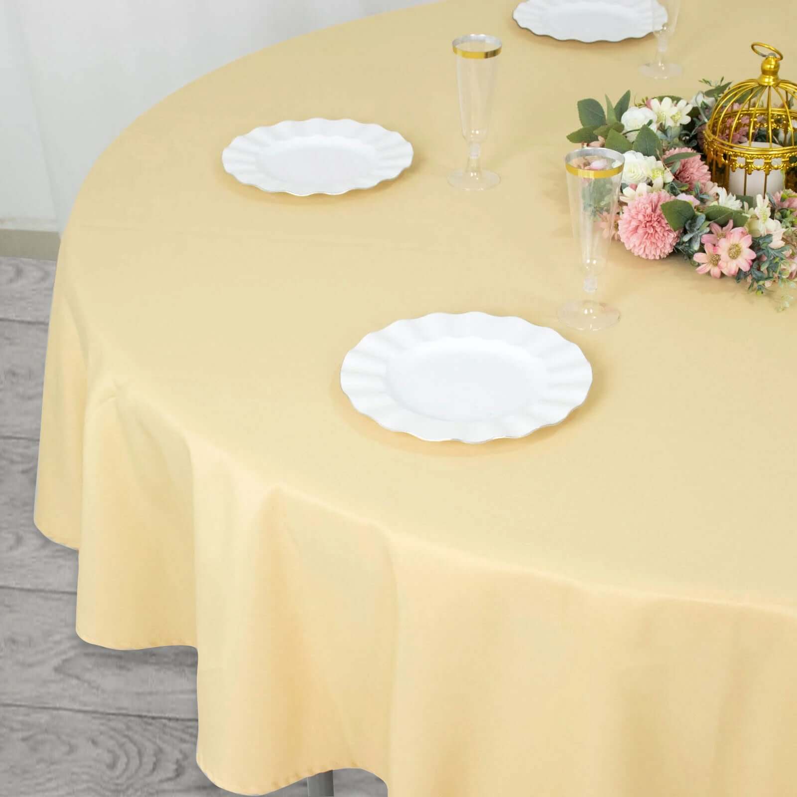 Premium Polyester 90 Round Tablecloth Champagne - Stain and Wrinkle-Resistant Design with 220GSM Thickness Table Cover