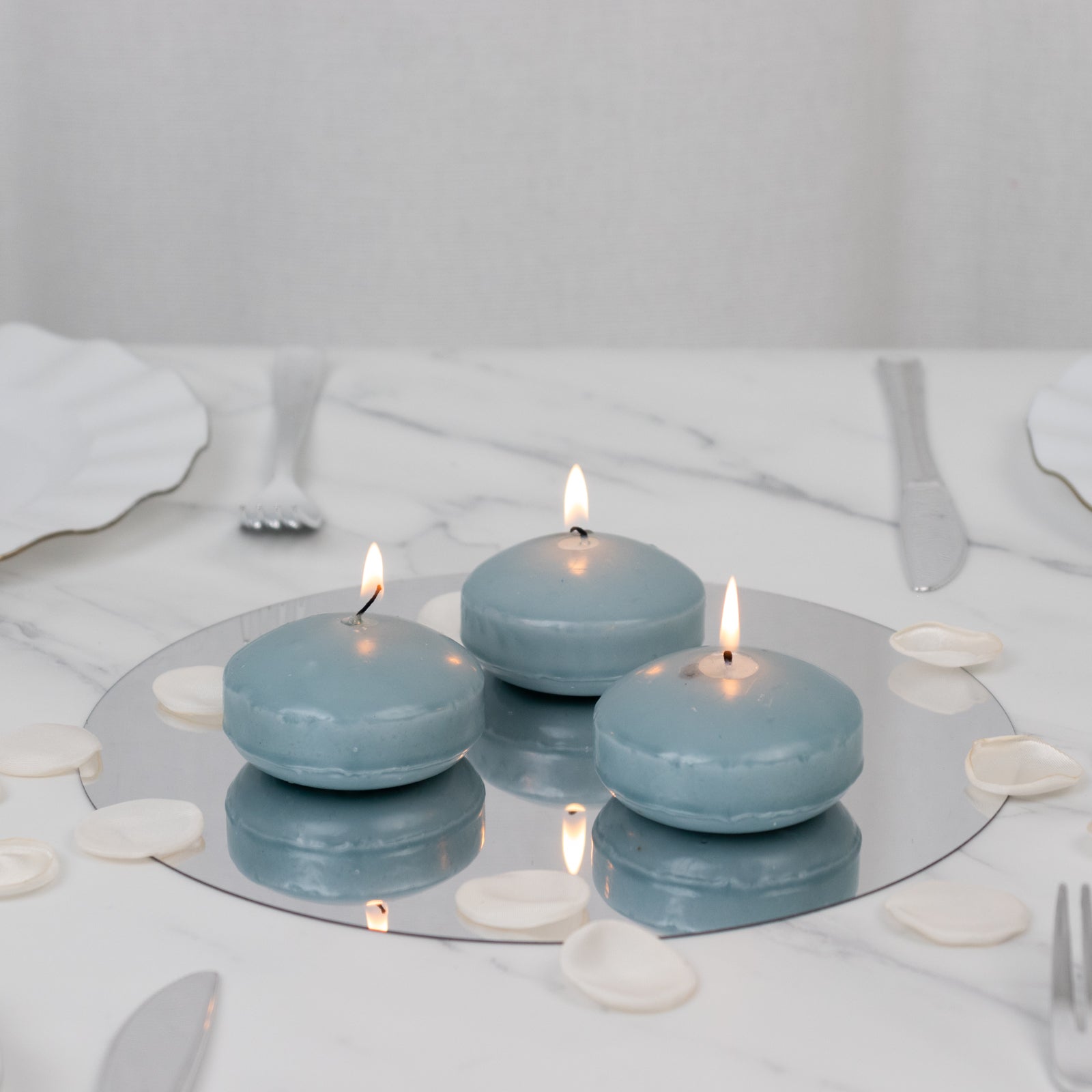 12 Pack 3 Dusty Blue Floating Candles, Unscented Dripless Wax Discs for Centerpieces